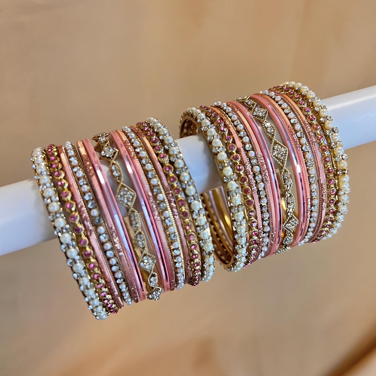 Small Pink Pearly Indian Bangle Set - Both Arms Indian/ Pakistani/Jewelley/Valentines Collection
