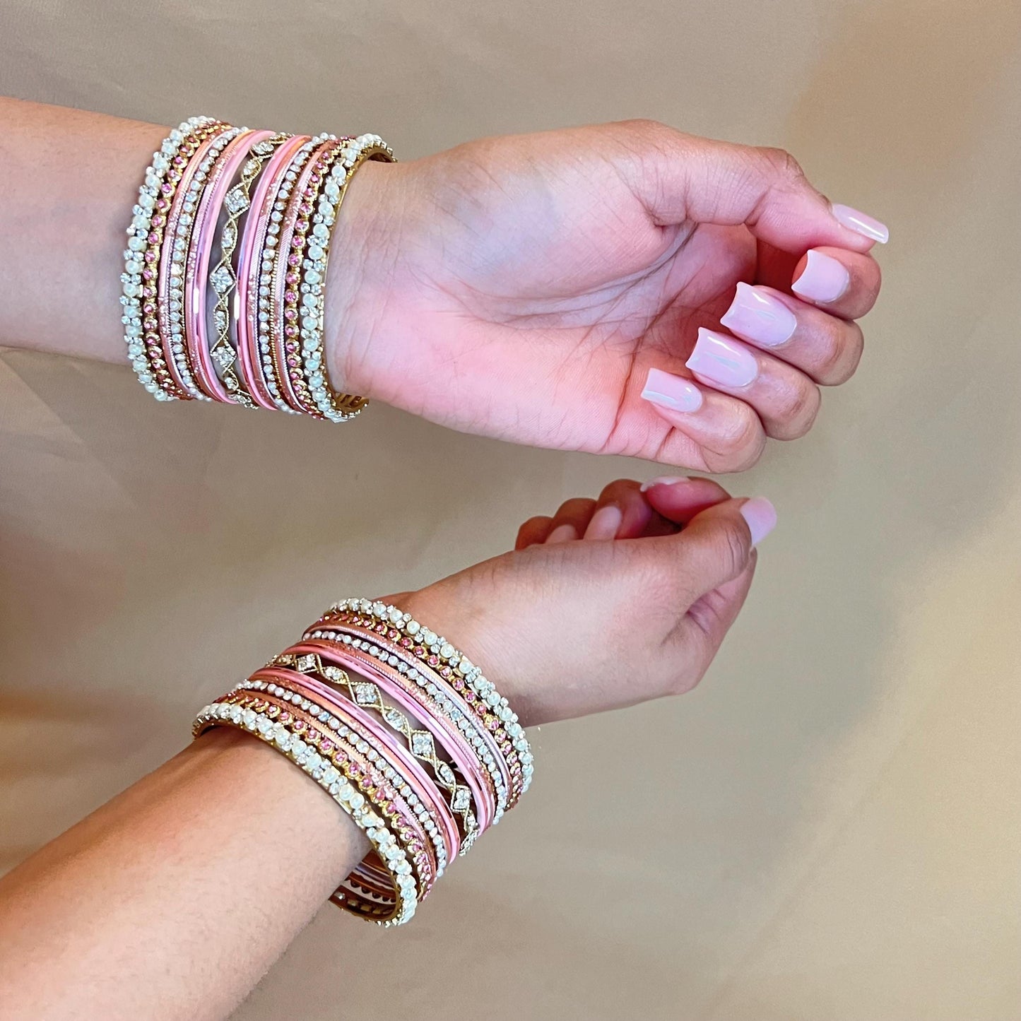Small Pink Pearly  Bangle Set - Both Arms Indian/ Pakistani/Jewelley/ Fashion Bracelet