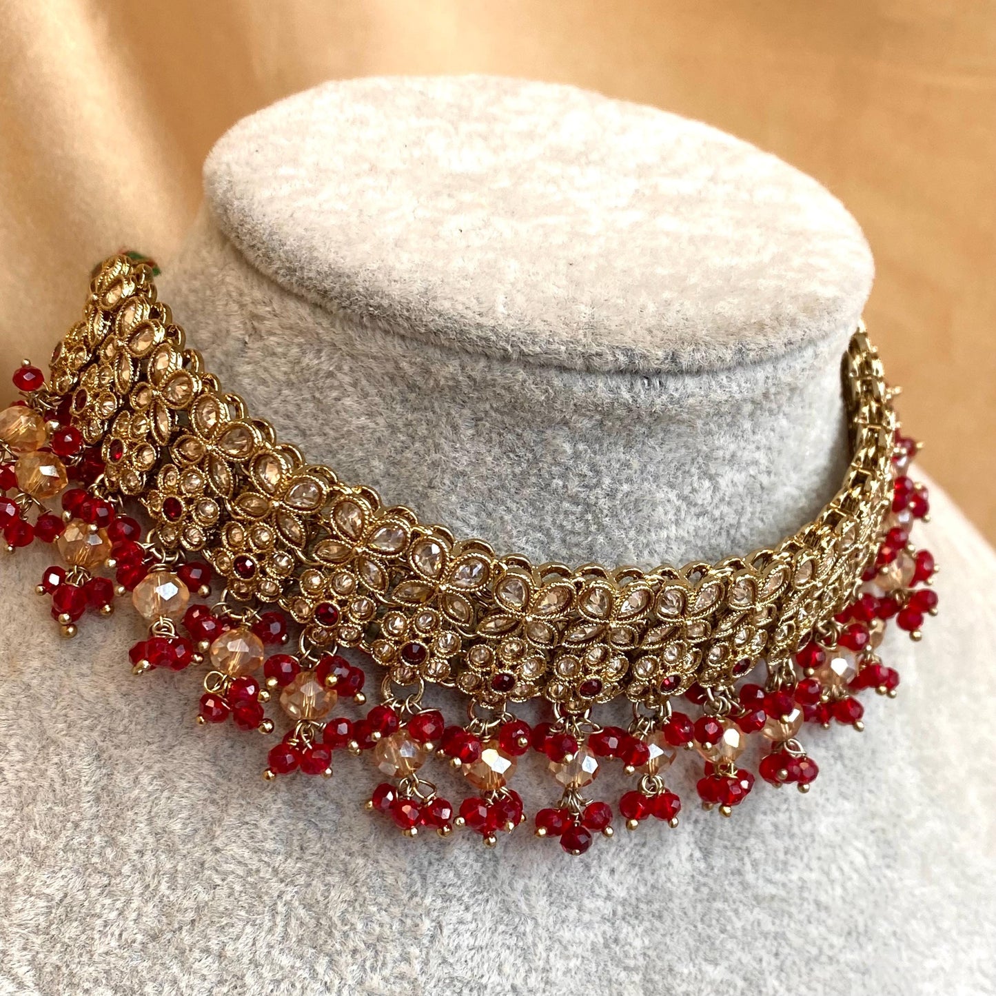 Red Antique Gold Champagne Bridal Party Choker only Indian Pakistani Bollywood SALE