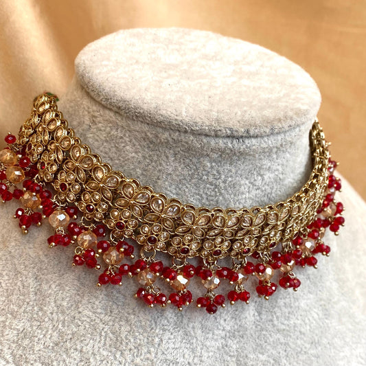 Red Antique Gold Champagne Bridal Party Choker only Indian Pakistani Bollywood SALE