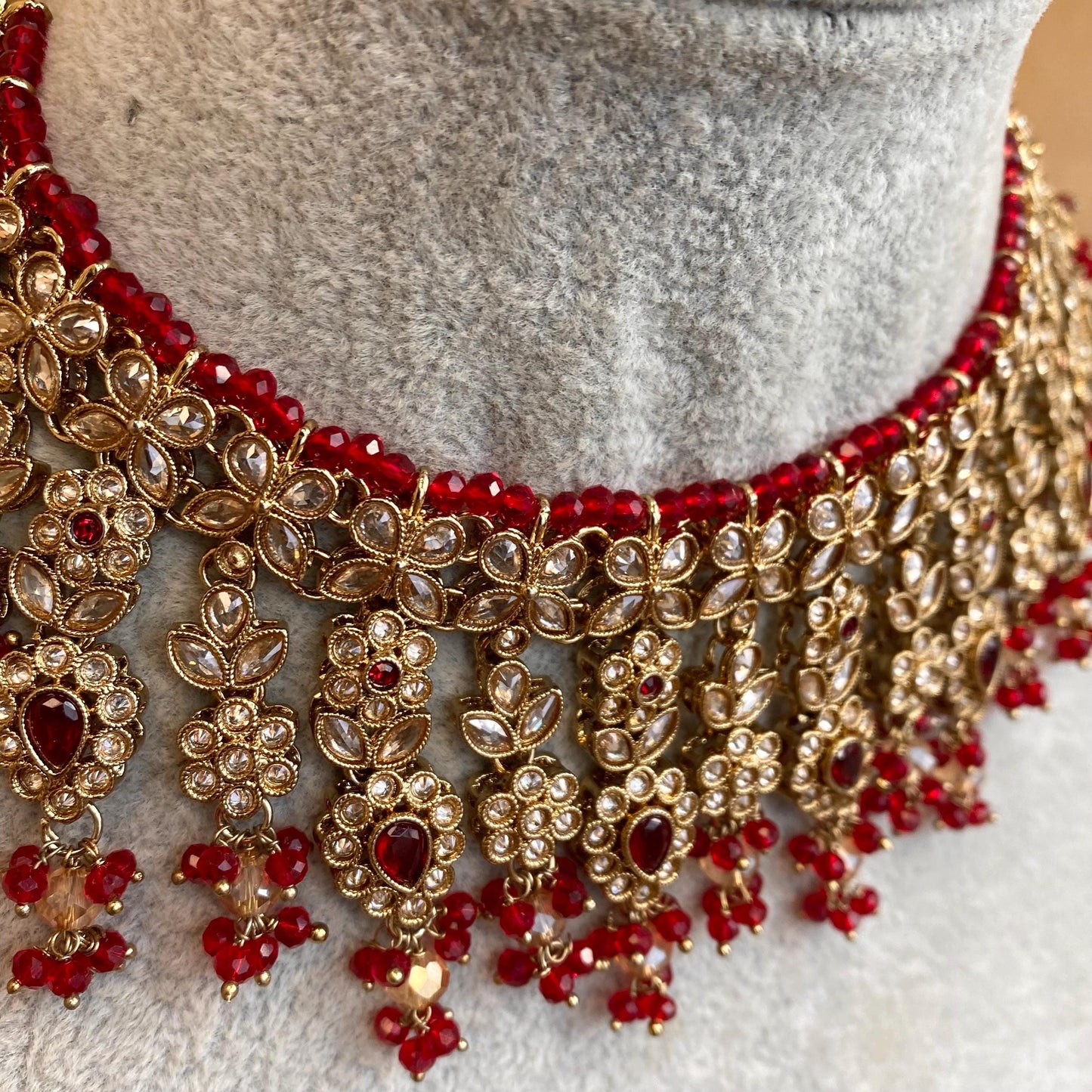 Red Antique Gold Champagne Bridal Party Necklace only Indian Pakistani Bollywood SALE