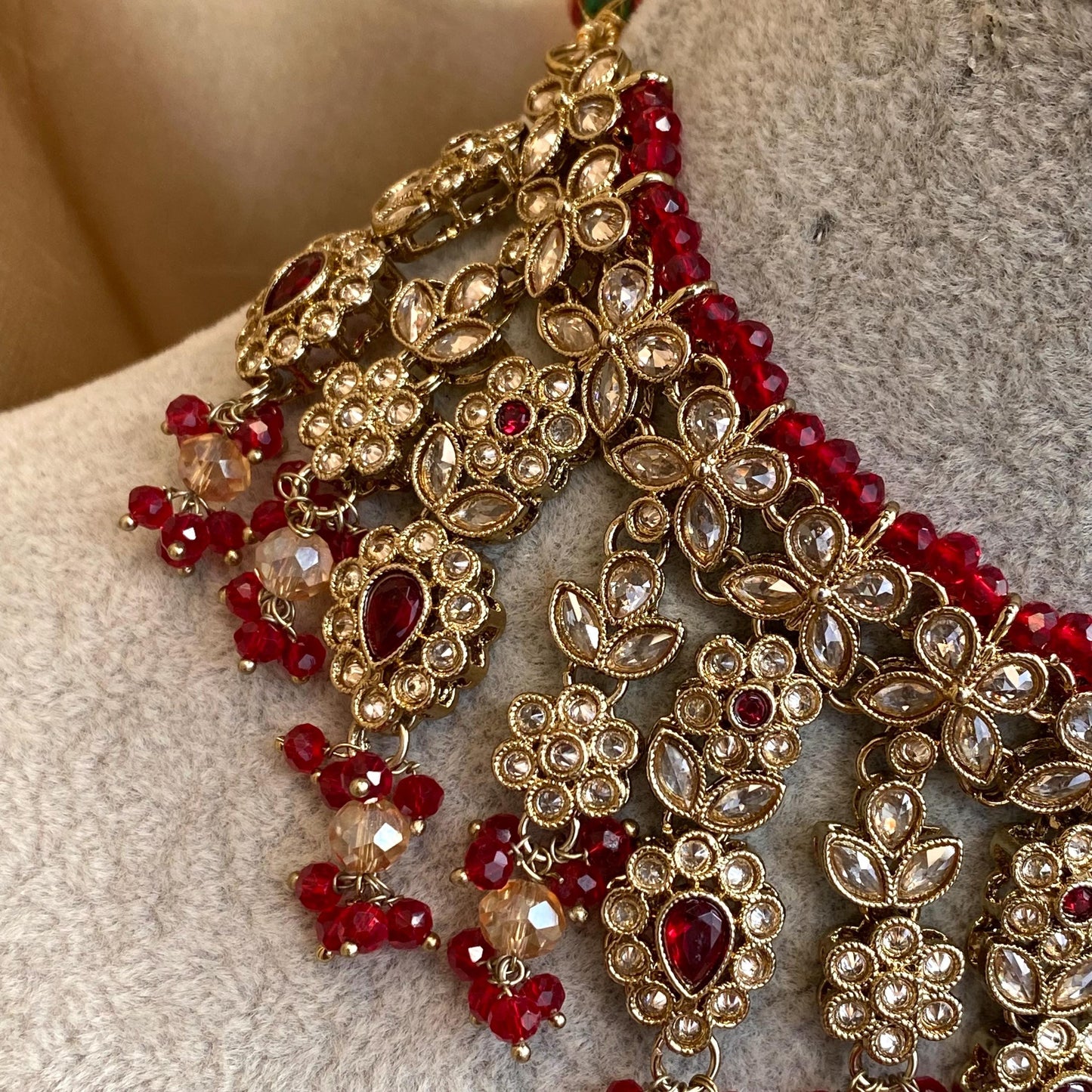 Red Antique Gold Champagne Bridal Party Necklace only Indian Pakistani Bollywood SALE