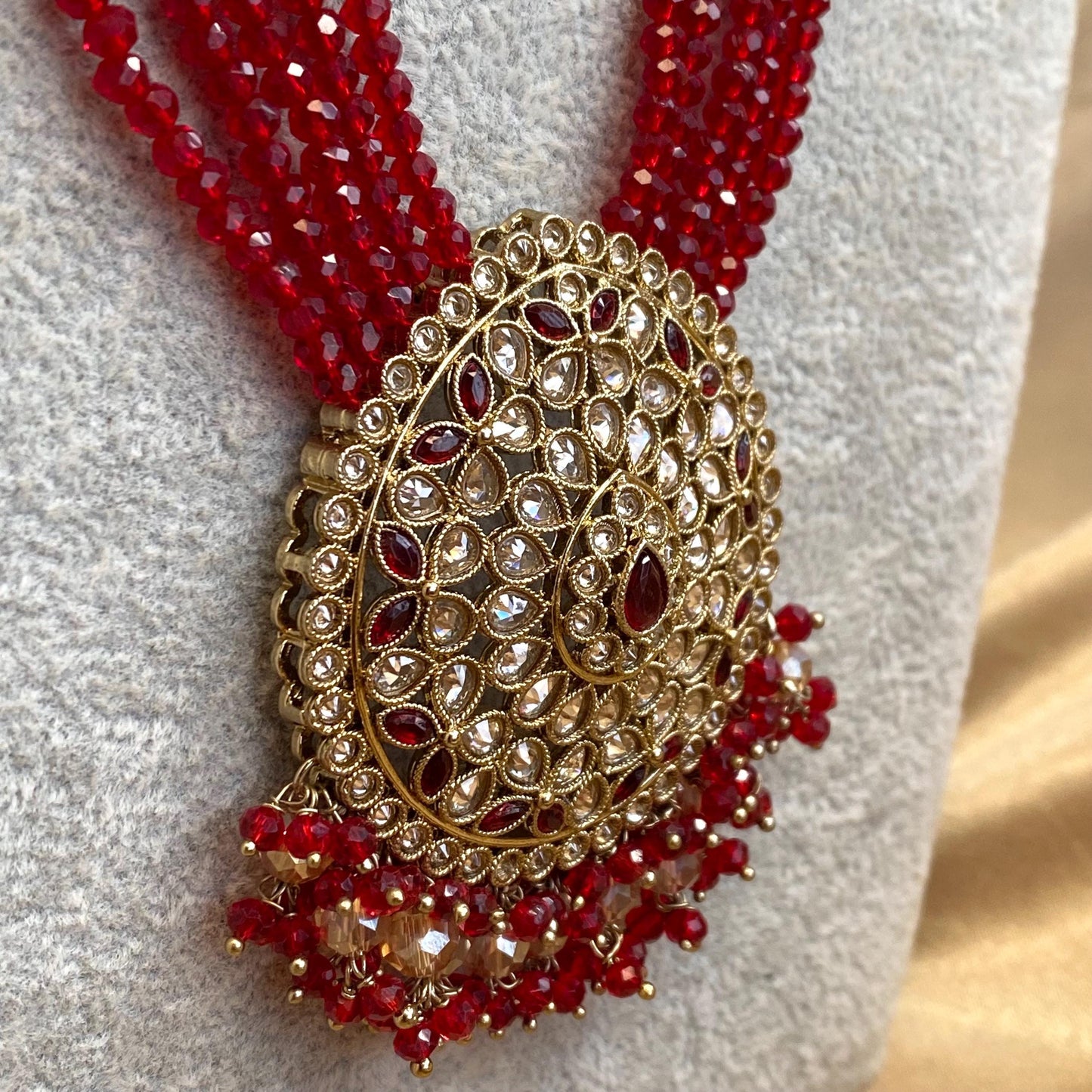 Red Antique Gold Champagne Bridal Party Mala Long Necklace Haar only Indian Pakistani Bollywood SALE