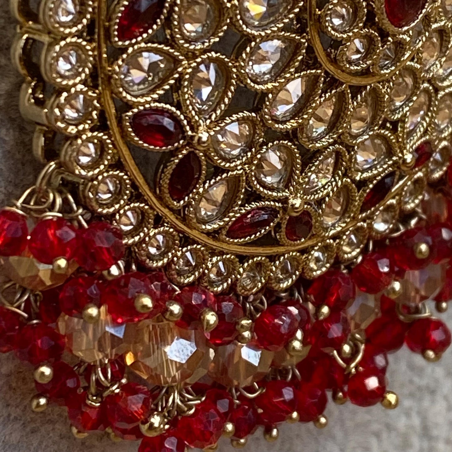 Red Antique Gold Champagne Bridal Party Mala Long Necklace Haar only Indian Pakistani Bollywood SALE