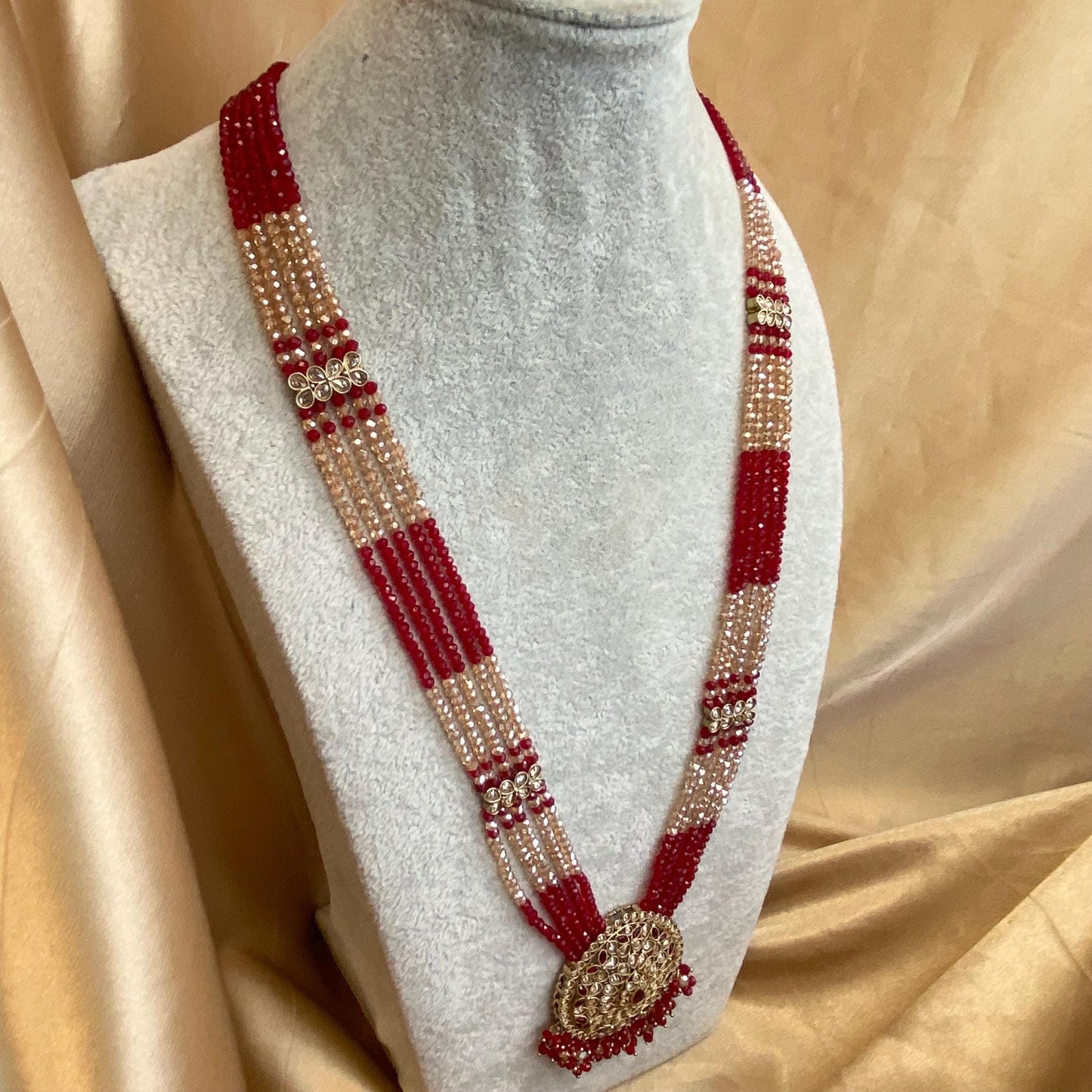 Red Antique Gold Champagne Bridal Party Mala Long Necklace Haar only Indian Pakistani Bollywood SALE