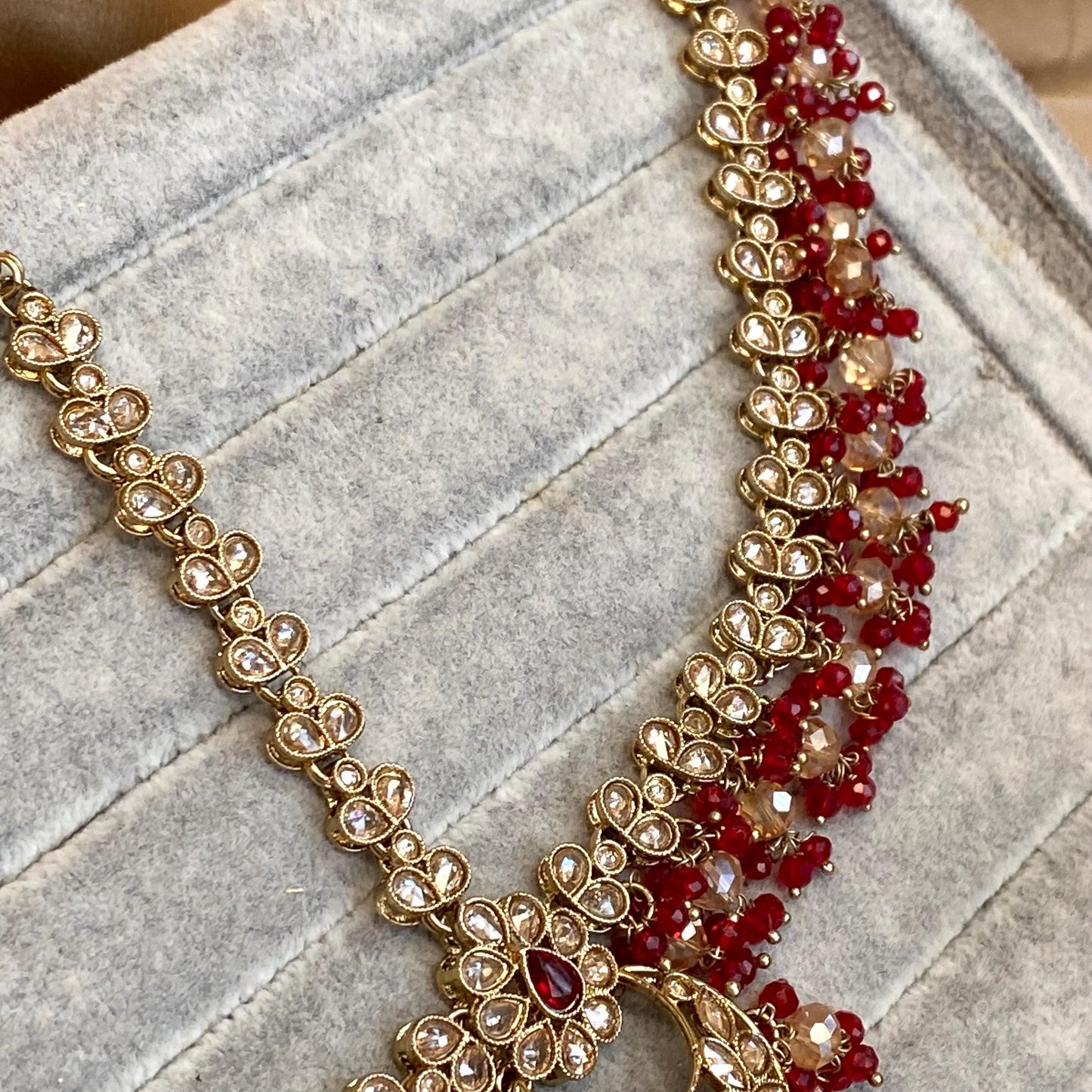 Red Antique Gold Champagne Mathapatti Headband Hair Accessory Bridal Wedding Jewellery Indian Pakistani Bollywood SALE