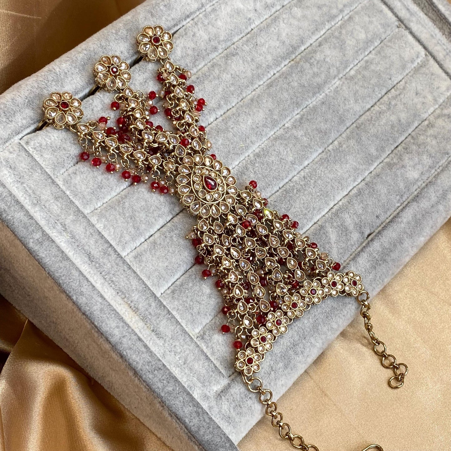 Red Antique Gold Champagne 3 Finger Hand Harness Adjustable Haath Phool Bridal Wedding Jewellery Indian Pakistani Bollywood SALE