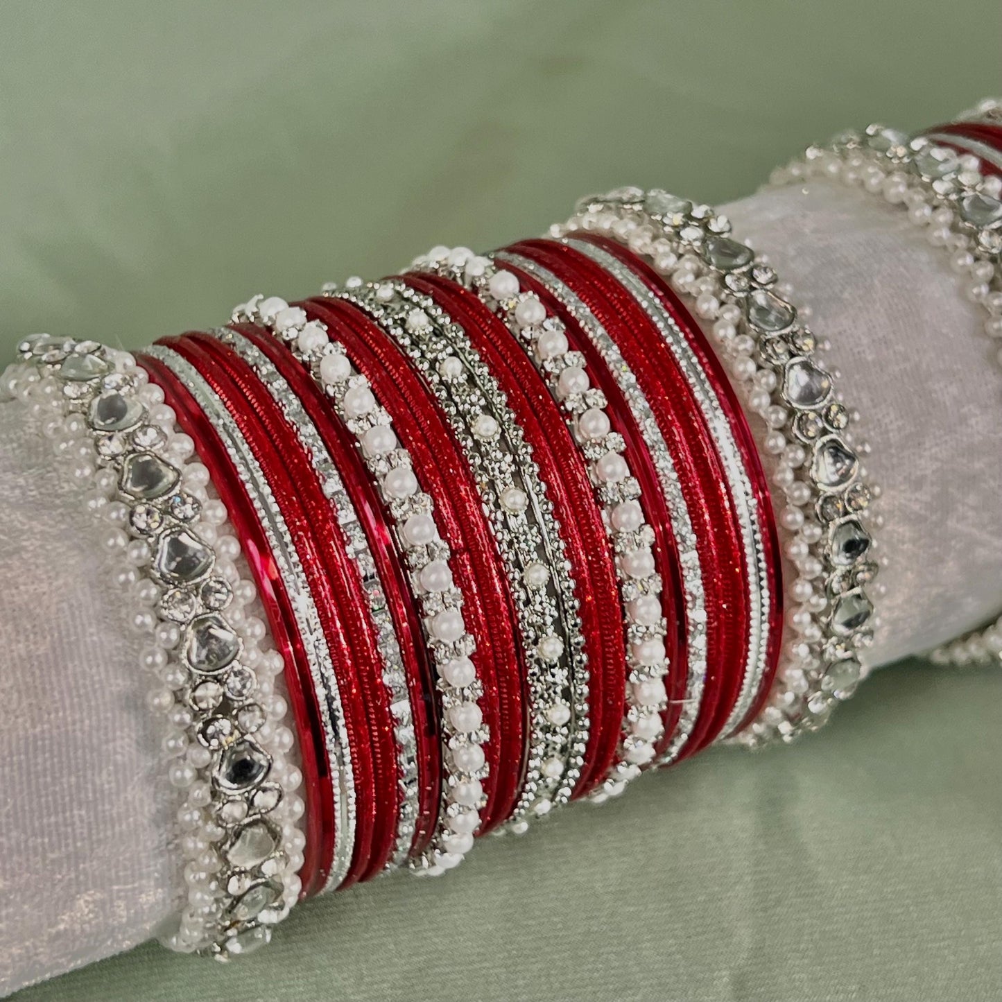 Red & Silver Bangle Set/Bollywood Inspired Bangle Set/Personalise Bangles/Custom Bangles/Matching Bangles/Priyanka Chopra Inspired