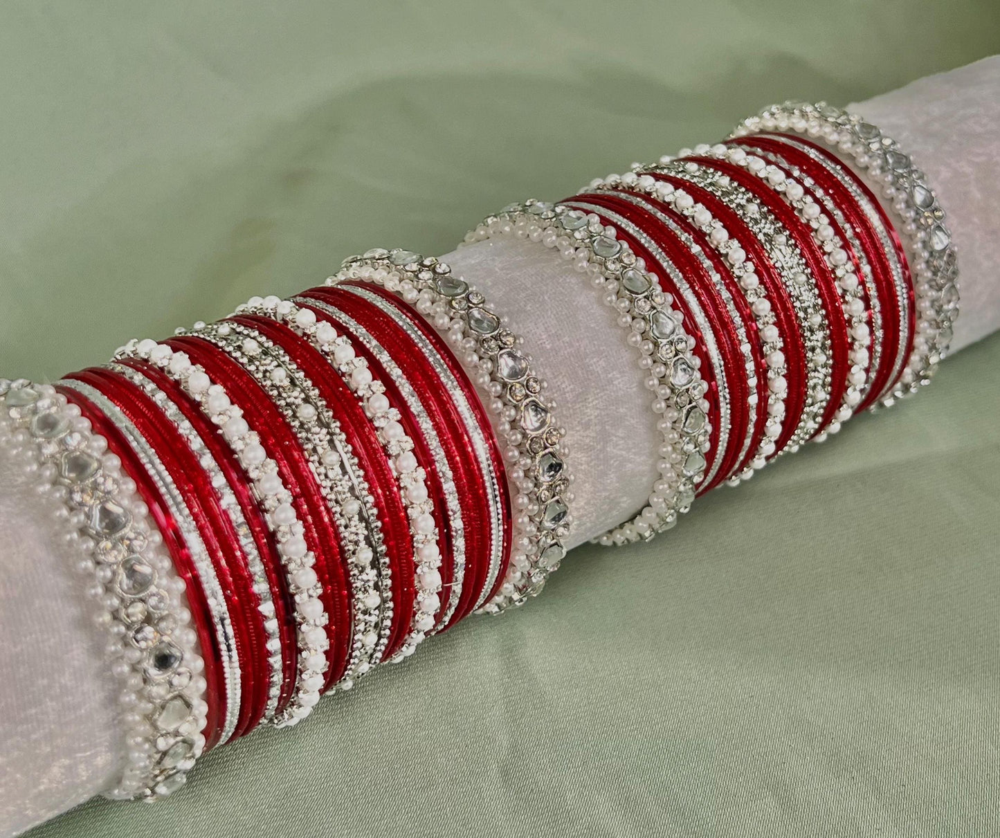 Red & Silver Bangle Set/Bollywood Inspired Bangle Set/Personalise Bangles/Custom Bangles/Matching Bangles/Priyanka Chopra Inspired