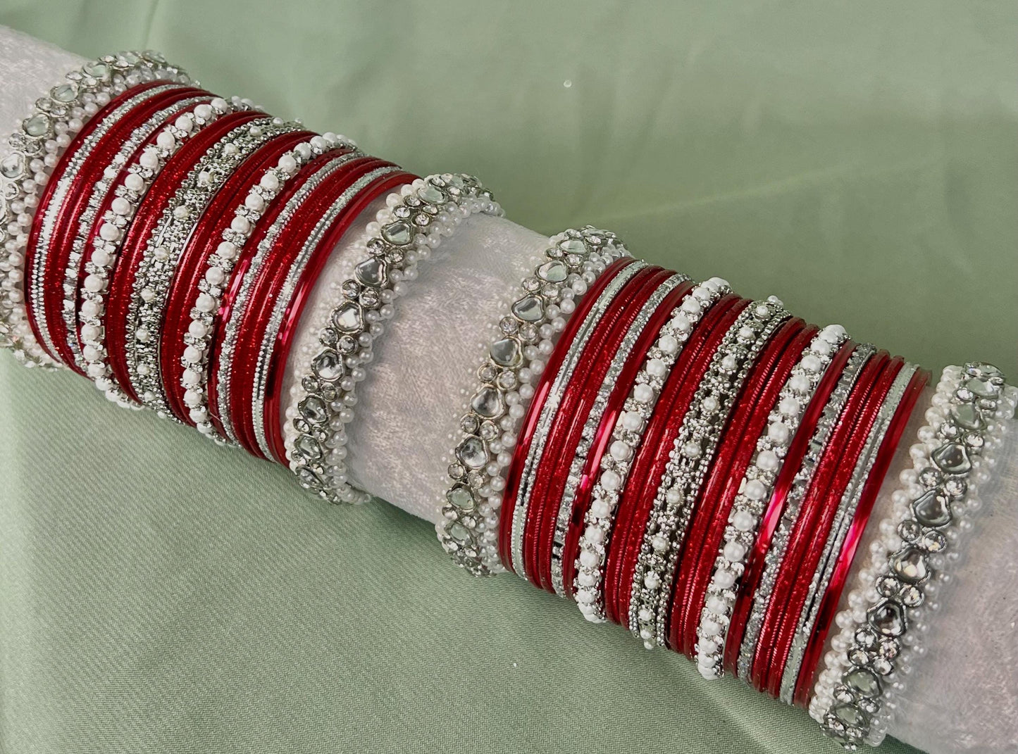 Red & Silver Bangle Set/Bollywood Inspired Bangle Set/Personalise Bangles/Custom Bangles/Matching Bangles/Priyanka Chopra Inspired