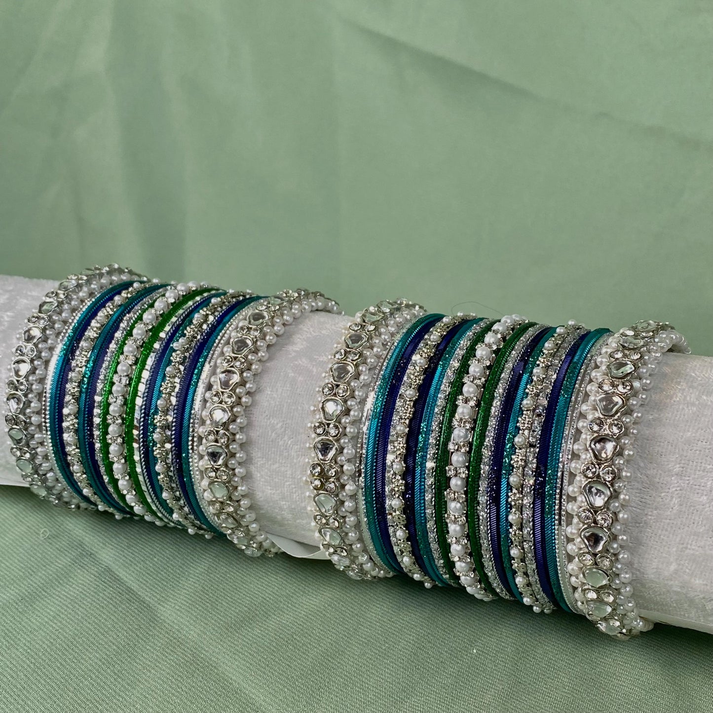 Silver & Blue Faux Kundan Bangle Set/Janvi Kapoor Inspired/Bollywood/Personalise Bangles/Custom Bangles/Matching Bangles/Peacock Bangles