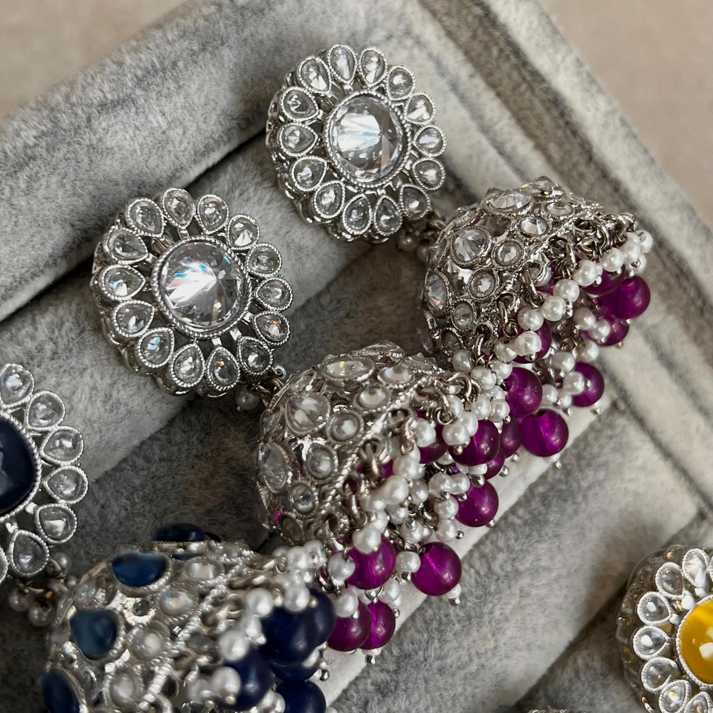 Small Silver Jhumka Earring Tikka 2 inch Zircon Crystal Indian Pakistani Bollywood Fashion Jewellery Gift High Quality Eid Wedding Party Set