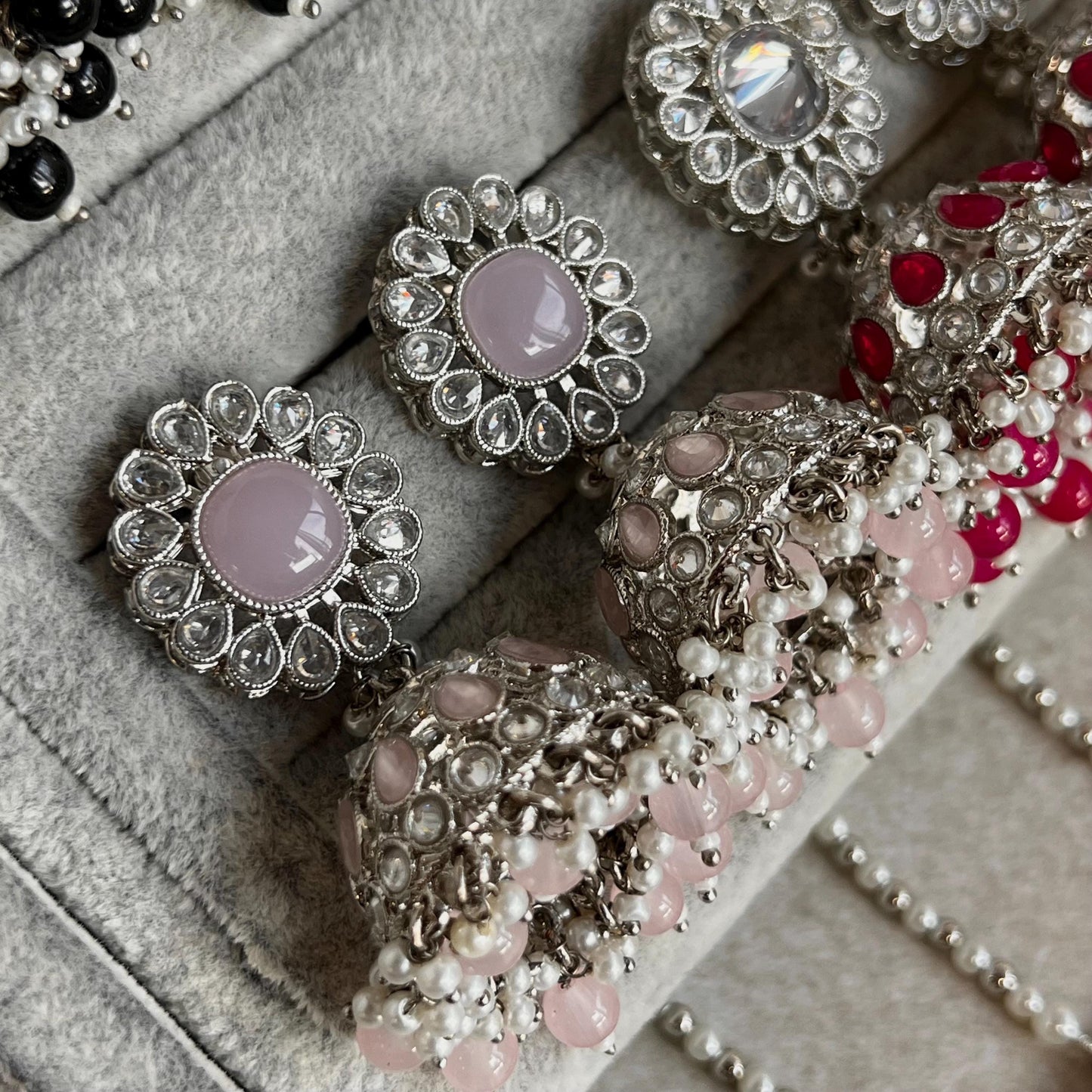 Small Silver Jhumka Earring Tikka 2 inch Zircon Crystal Indian Pakistani Bollywood Fashion Jewellery Gift High Quality Eid Wedding Party Set