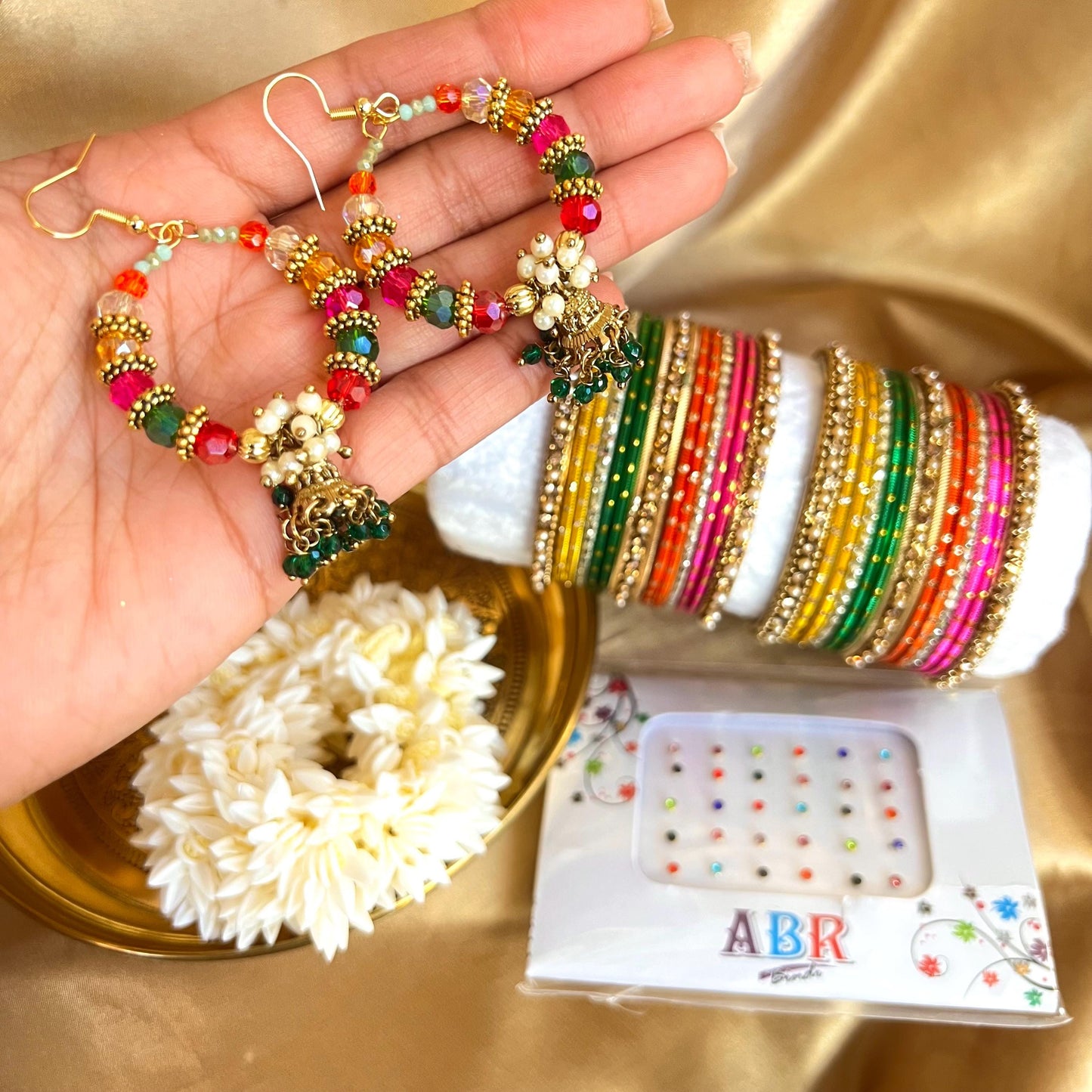 New Gift Box! Bangles, Jhumka Earring, Bindi pack, Hair Scrunchie Multicolour Indian Pakistani Jewellery Mendhi Fashion Bracelet Gift SALE