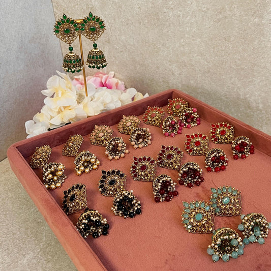 Antique Gold Large Jhumka Earring Rhinestone High Quality Indian Pakistani Bolly Fashion Jewellery Gift for Her Eid Wedding Party SALE
