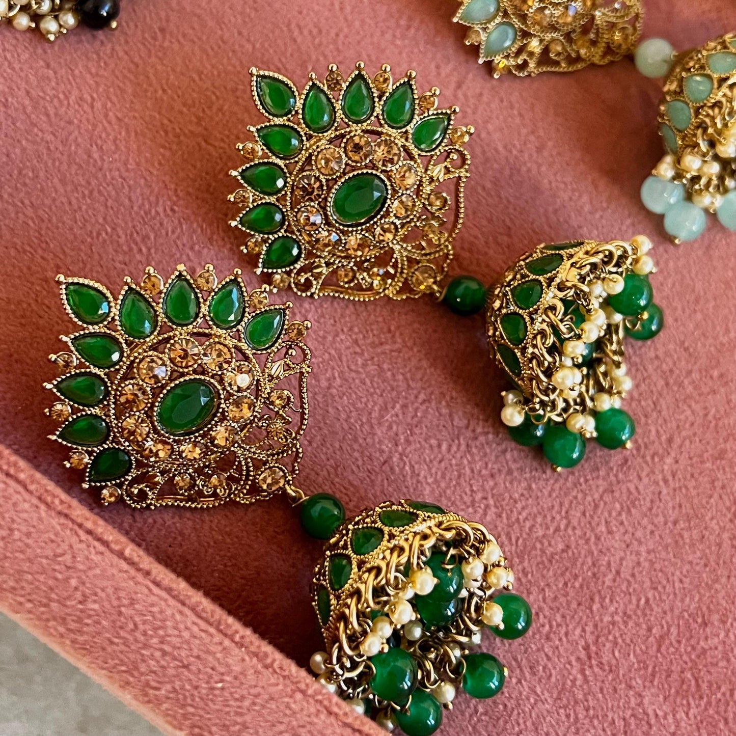 Antique Gold Large Jhumka Earring Rhinestone High Quality Indian Pakistani Bolly Fashion Jewellery Gift for Her Eid Wedding Party SALE