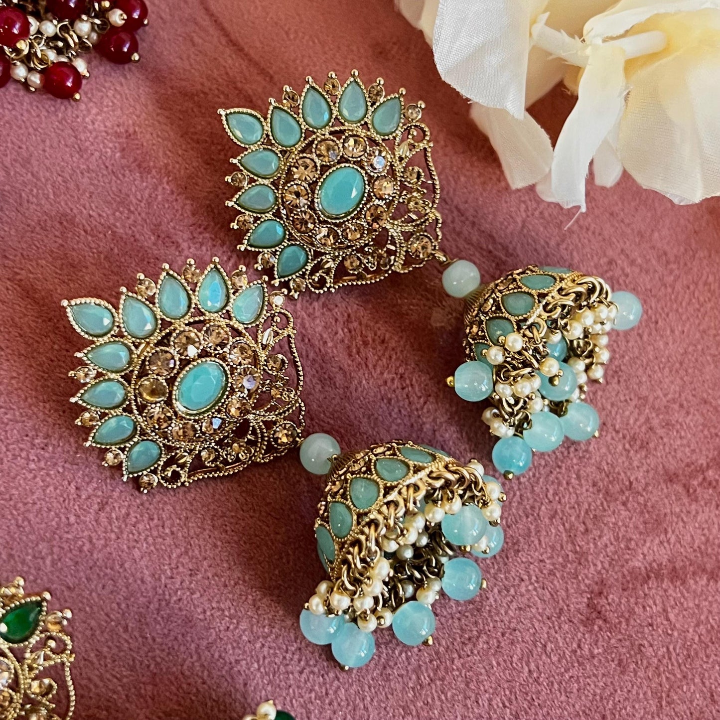 Antique Gold Large Jhumka Earring Rhinestone High Quality Indian Pakistani Bolly Fashion Jewellery Gift for Her Eid Wedding Party SALE