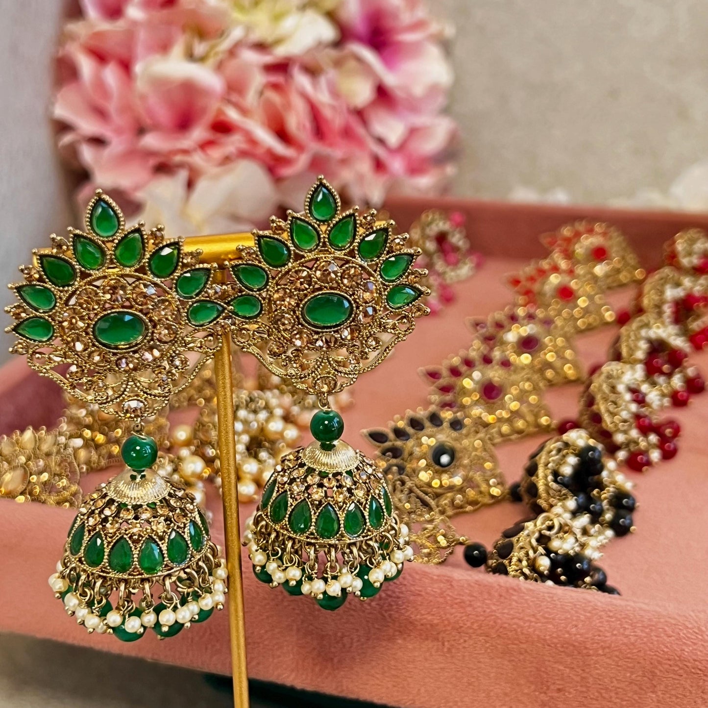 Antique Gold Large Jhumka Earring Rhinestone High Quality Indian Pakistani Bolly Fashion Jewellery Gift for Her Eid Wedding Party SALE