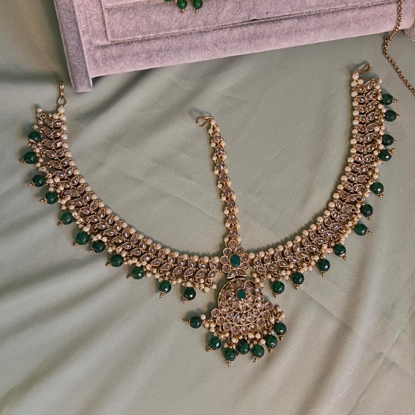 Green Bridal Necklace set Indian/ Pakistani Style/ Wedding/ Fashion Jewellery/ Necklace set