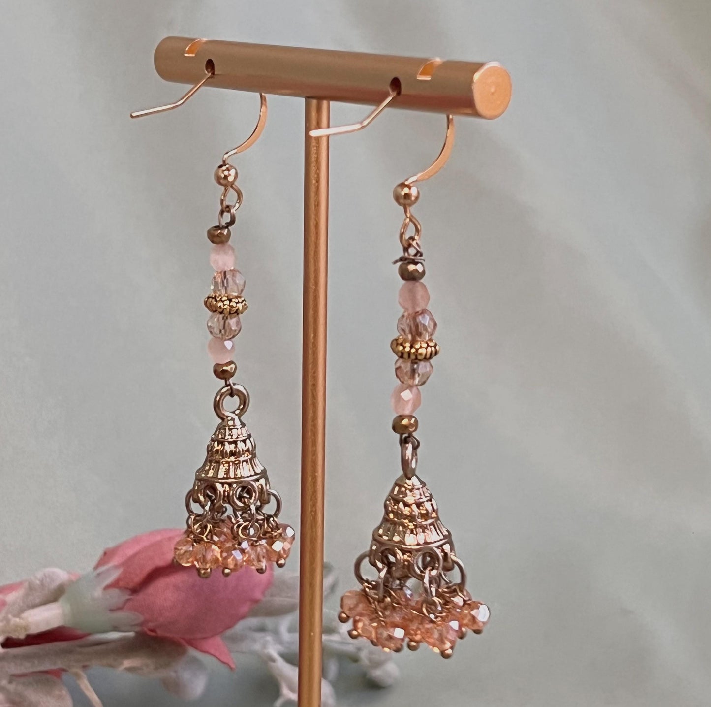 NEW! Micro Champagne Indian Jhumka Earrings/ Gift for Women/ Petite Earring/ Light Weight Indian/ Pakistani Style/Valentines gifts
