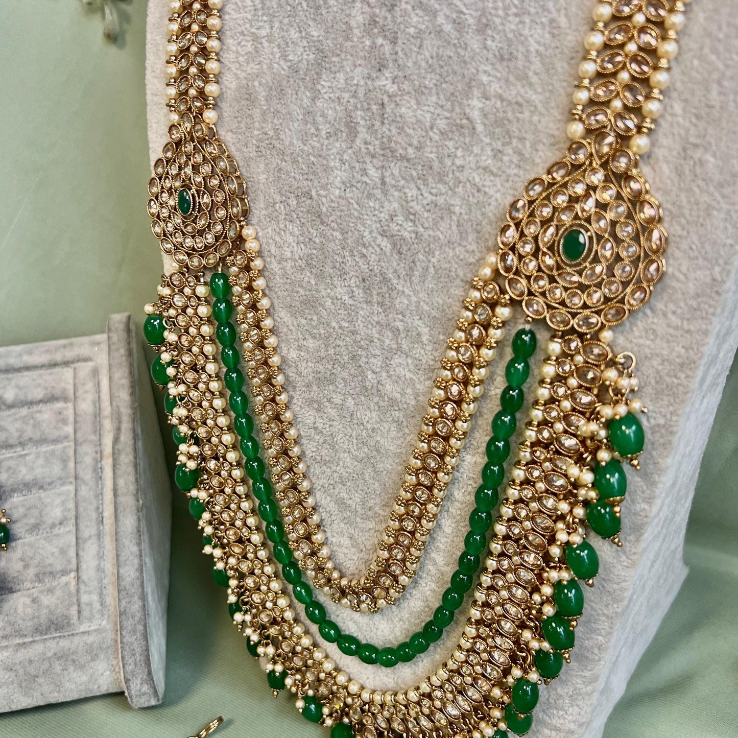 Full Green & Champagne Choker Bridal Set/Indian Jewellery/Bridal Jewellery/Green Bridal Jewellery/Pakistani Green Jewellery/