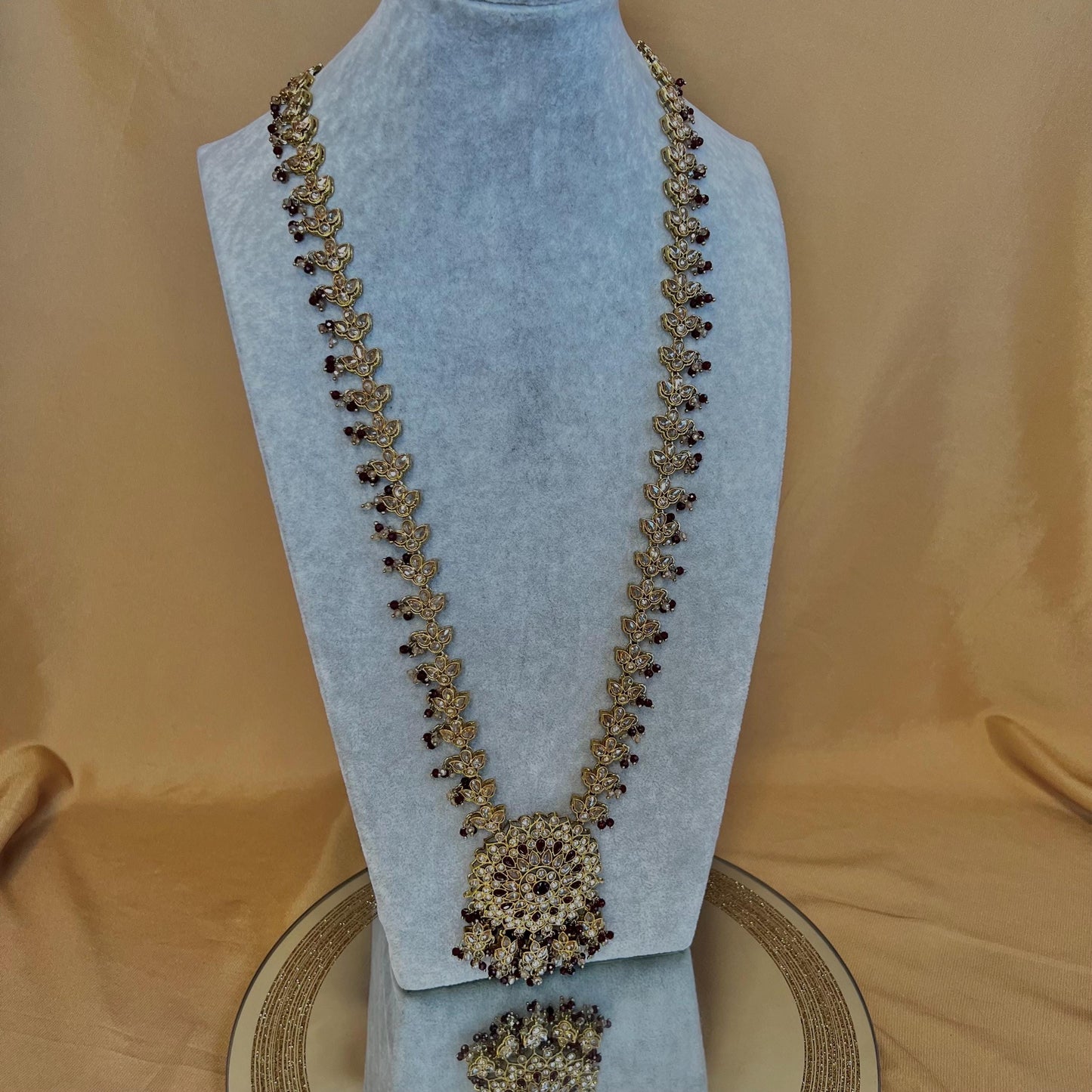 Maroon Pendant Long Mala/ Haar/ Long Necklace/ Unique Style/ Indian/ Pakistani/Fashion Jewellery/ Gift for Women