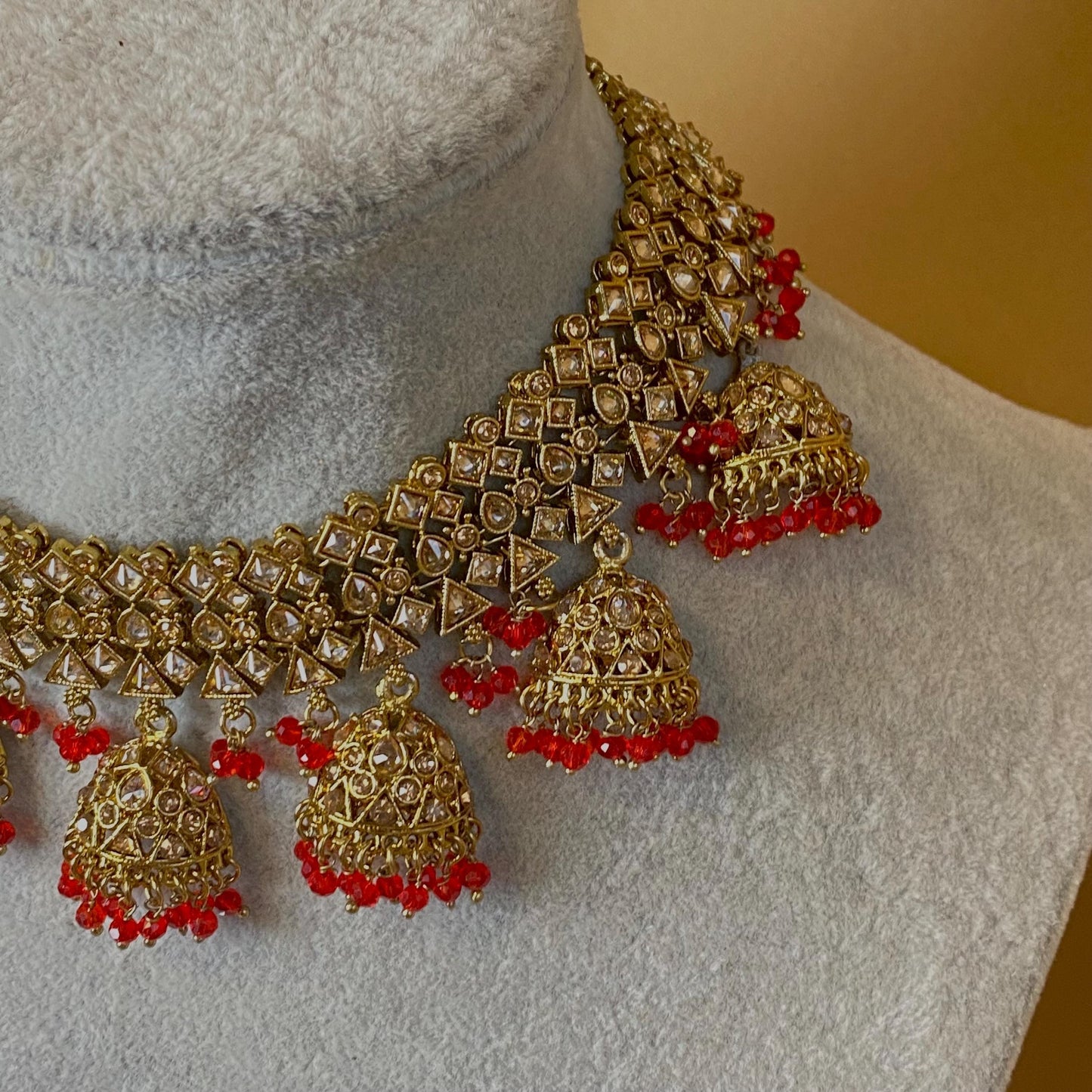Red & Champagne Indian Jhumka Style Necklace/ Red Necklaces/ Indian Red Jhumka Necklaces/Pakistani Jewellery/Fashion Jewellery