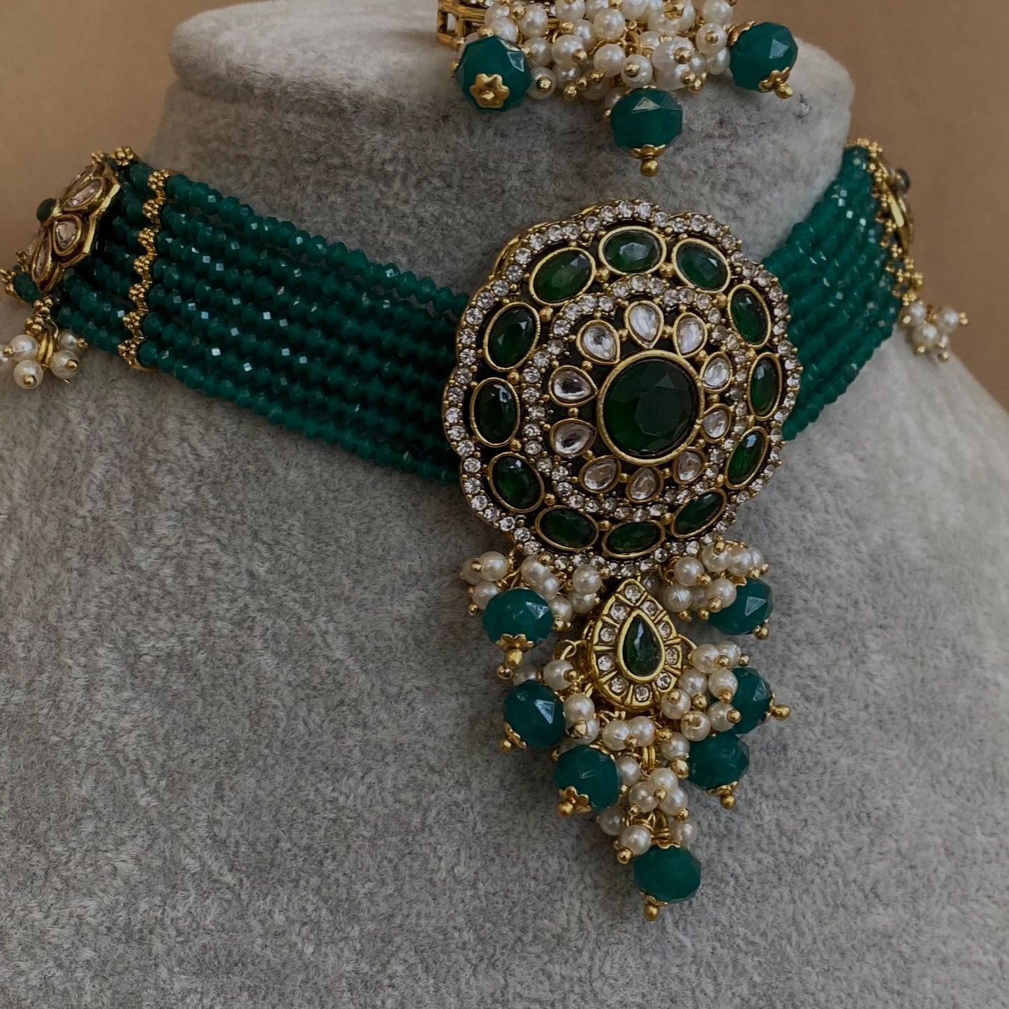 Green Choker Set/Pearly Choker Set/Green Chokers/ Indian/ Pakistani/Fashion Jewellery/ Gift for Women/green