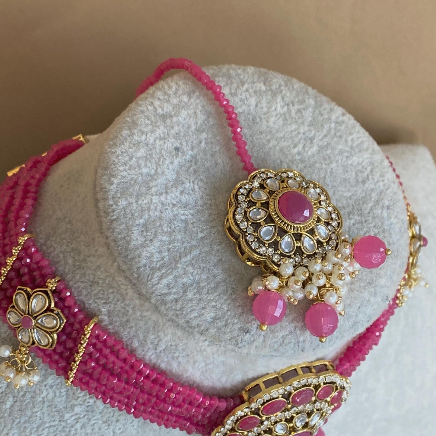 Hot Pink Choker Set Matching Bangle Set Both Arms/Pink Choker Set/Hot Pink Bangle Set Indian/ Pakistani/Fashion Jewellery