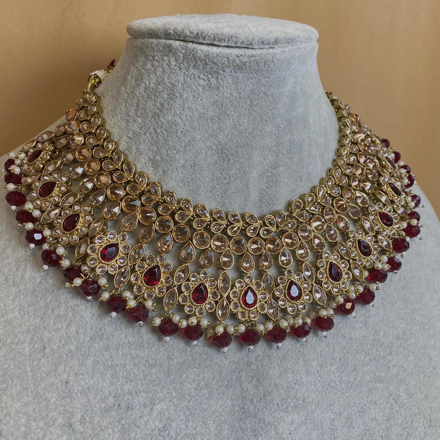Maroon & Champagne Necklace/Maroon Jewellery/Maroon Necklaces/Pakistani Style/ Wedding/ Fashion Jewellery