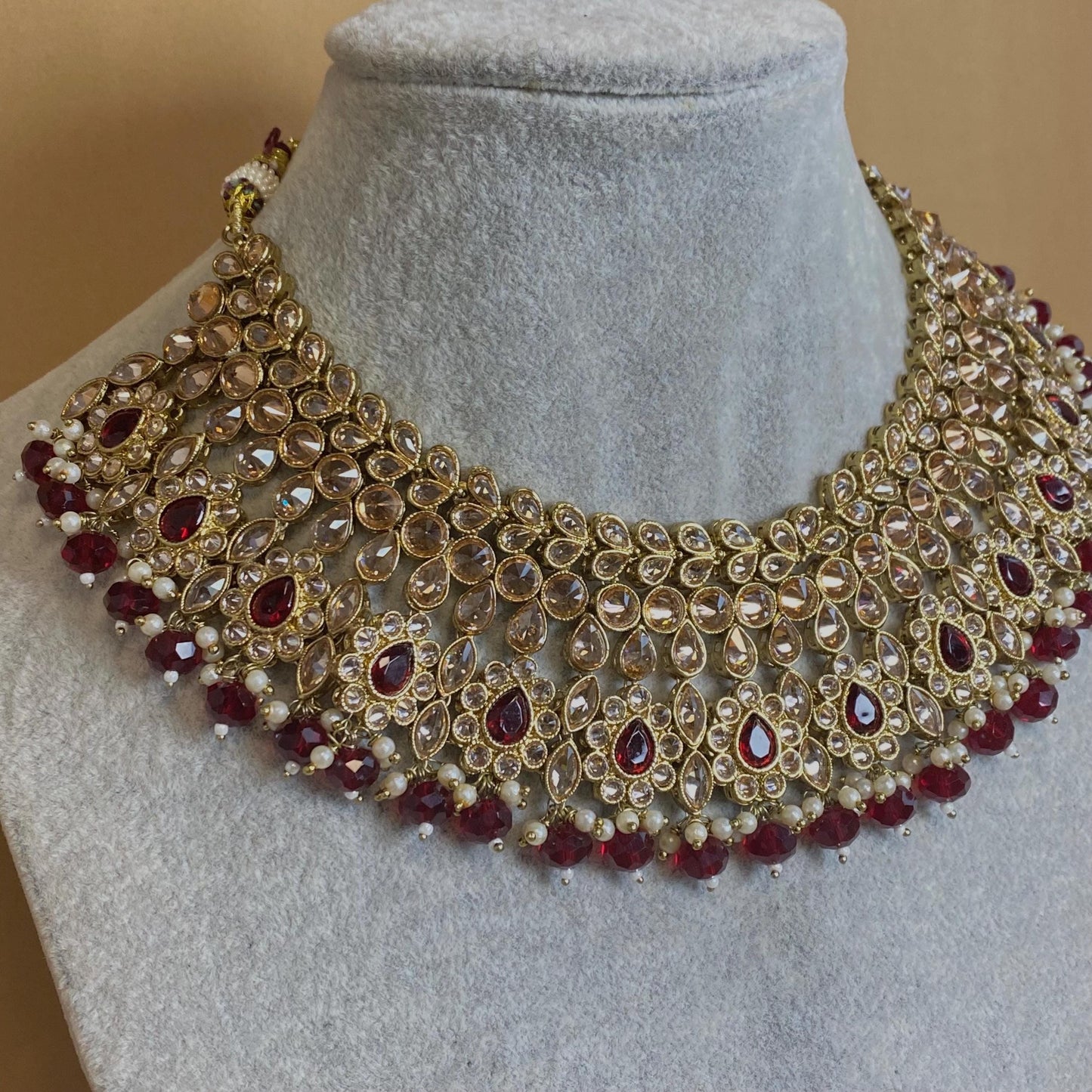Maroon & Champagne Necklace/Maroon Jewellery/Maroon Necklaces/Pakistani Style/ Wedding/ Fashion Jewellery