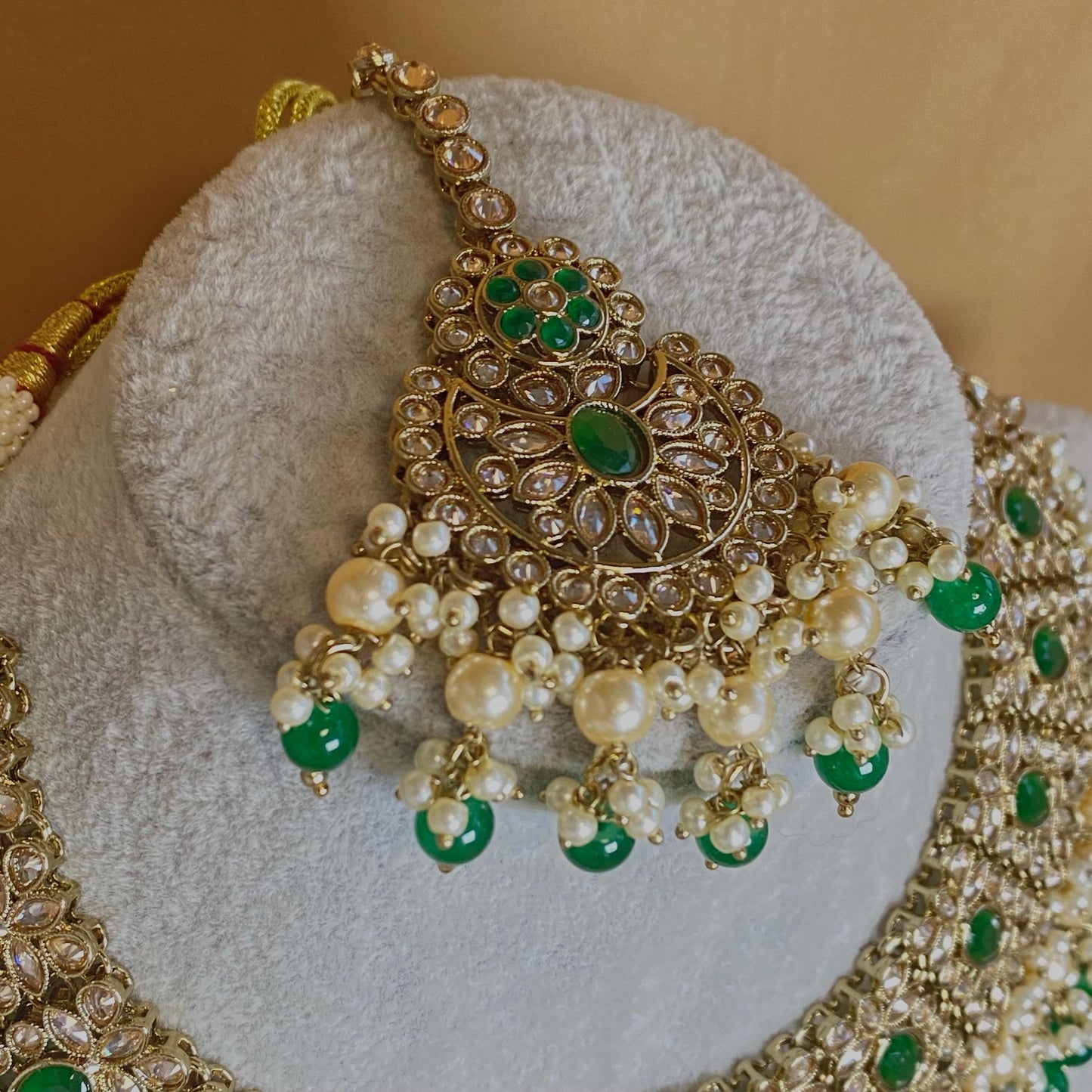 Green & Champagne Necklace/Tikka/ Unique Style/ Indian/ Pakistani/Fashion Jewellery/ Gift for Women