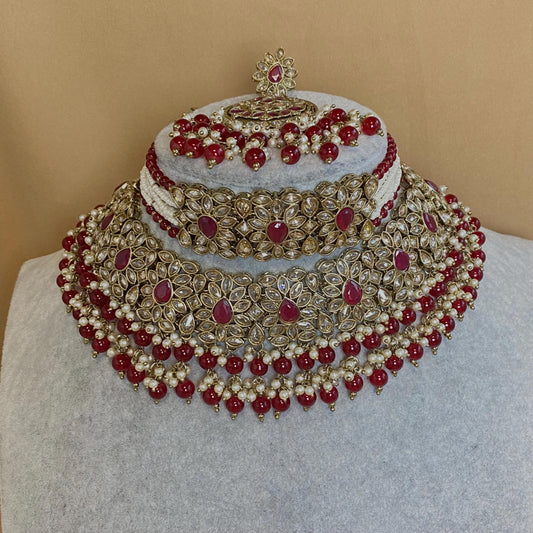 Maroon Indian Necklace Choker & Tikka/ Pakistani Style Jewellery/Maroon Jewellery/ Wedding/ Fashion Jewellery/ Necklace set