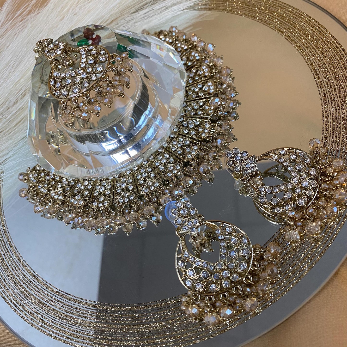 Champagne & Clear Necklace Set/ Indian/ Pakistani Style/ Wedding/ Fashion Jewellery/ Necklace set