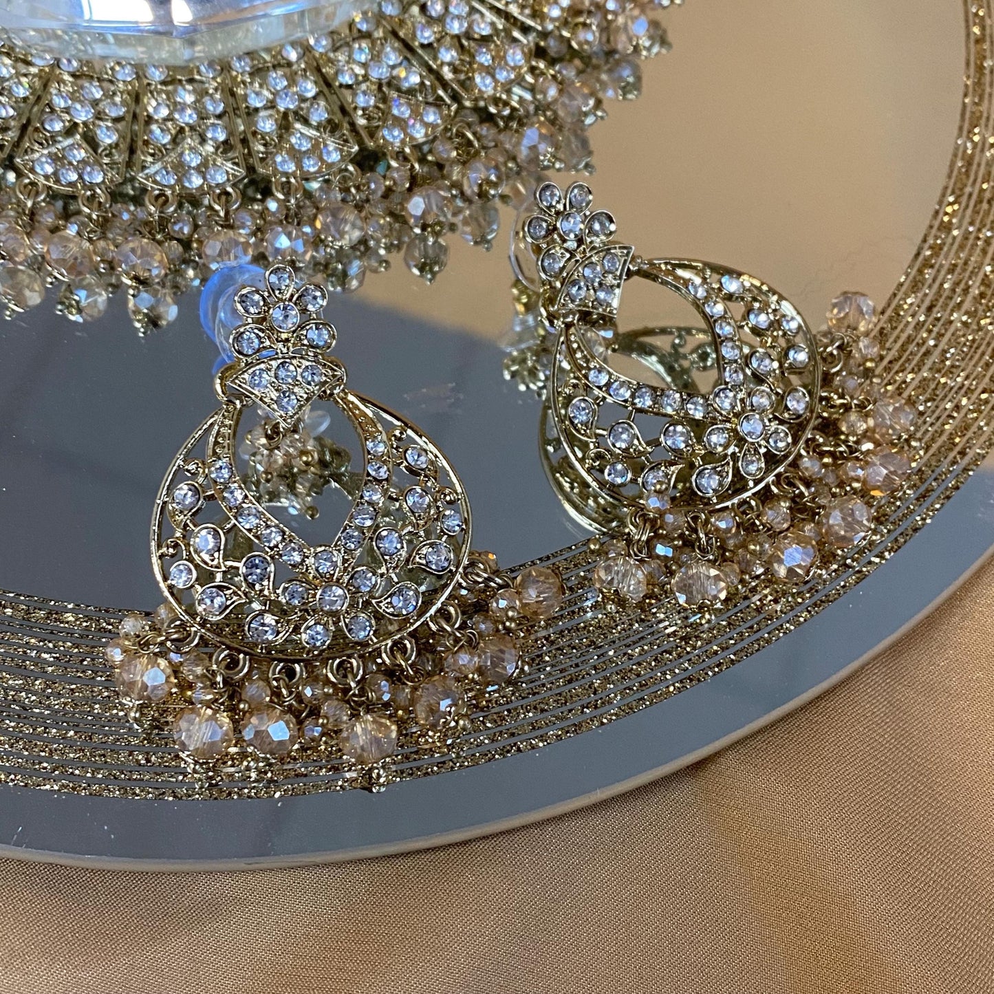 Champagne & Clear Necklace Set/ Indian/ Pakistani Style/ Wedding/ Fashion Jewellery/ Necklace set