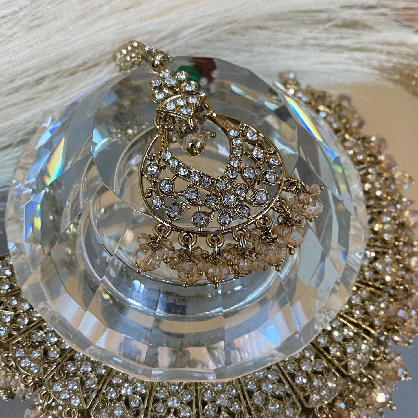 Champagne & Clear Necklace Set/ Indian/ Pakistani Style/ Wedding/ Fashion Jewellery/ Necklace set