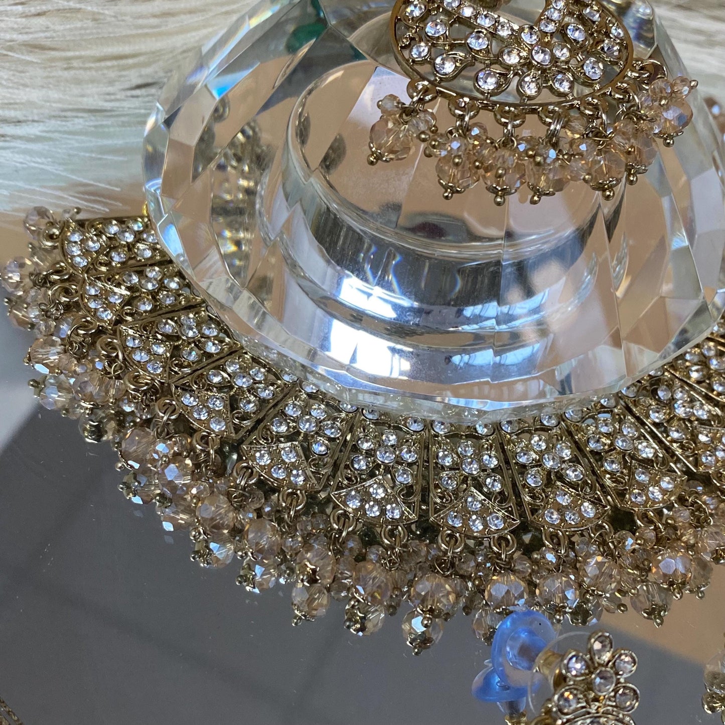 Champagne & Clear Necklace Set/ Indian/ Pakistani Style/ Wedding/ Fashion Jewellery/ Necklace set