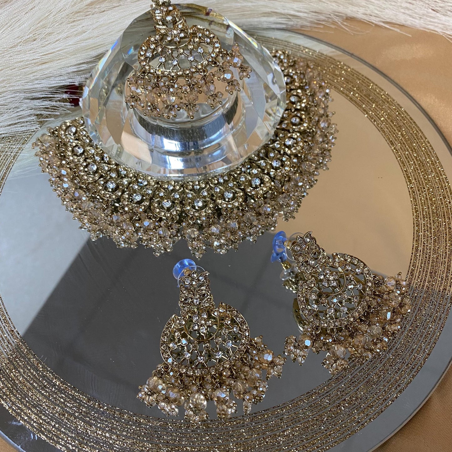 Champagne & Clear Necklace Set/ Indian/ Pakistani Style/ Wedding/ Fashion Jewellery/ Necklace set