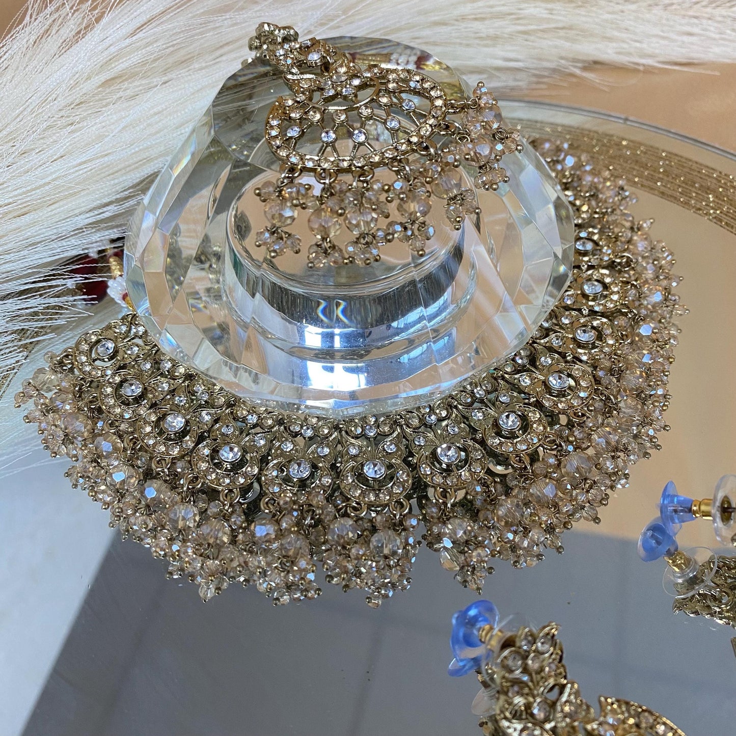 Champagne & Clear Necklace Set/ Indian/ Pakistani Style/ Wedding/ Fashion Jewellery/ Necklace set