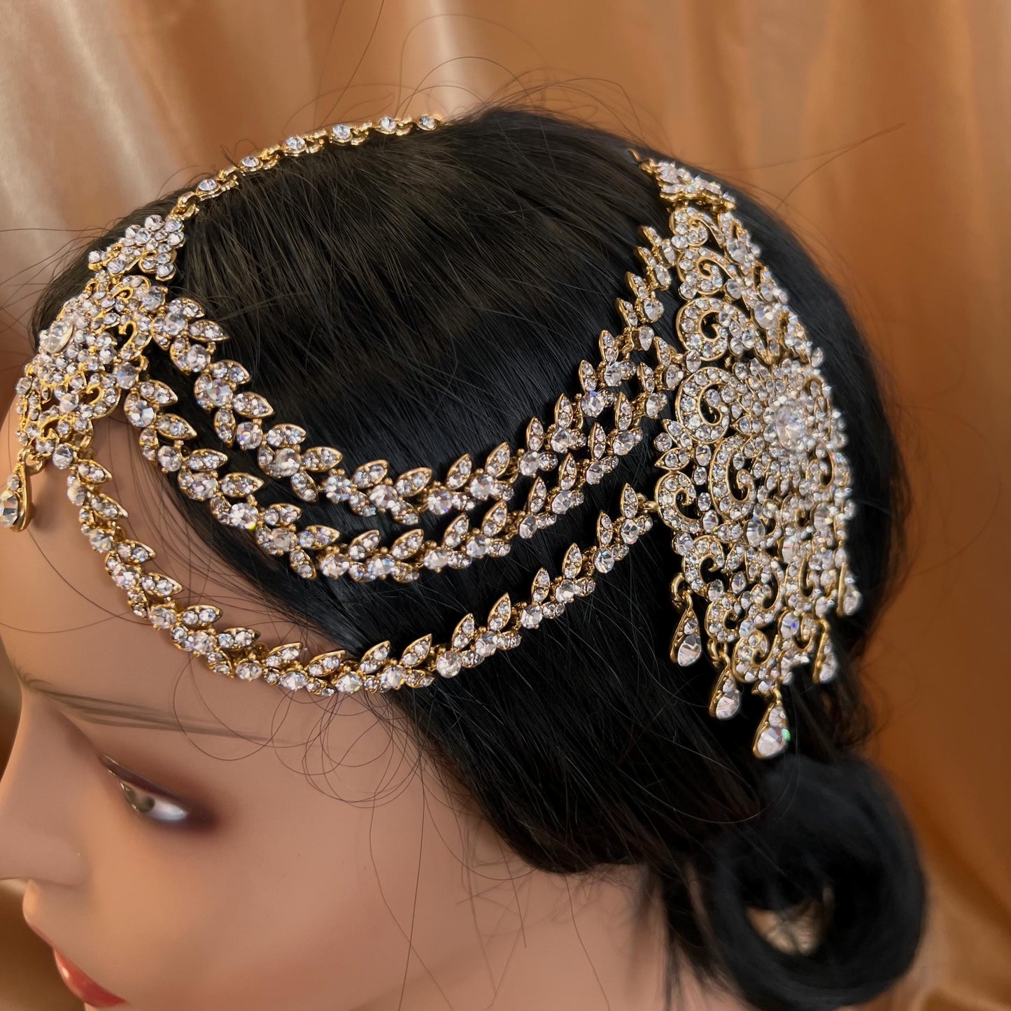 New Fashion Fancy Jhumar! Jhoomar Passa with Tikka One Piece Stylish Trending Indian Pakistani Style Bollywood Antique Gold Clear Rhinestone