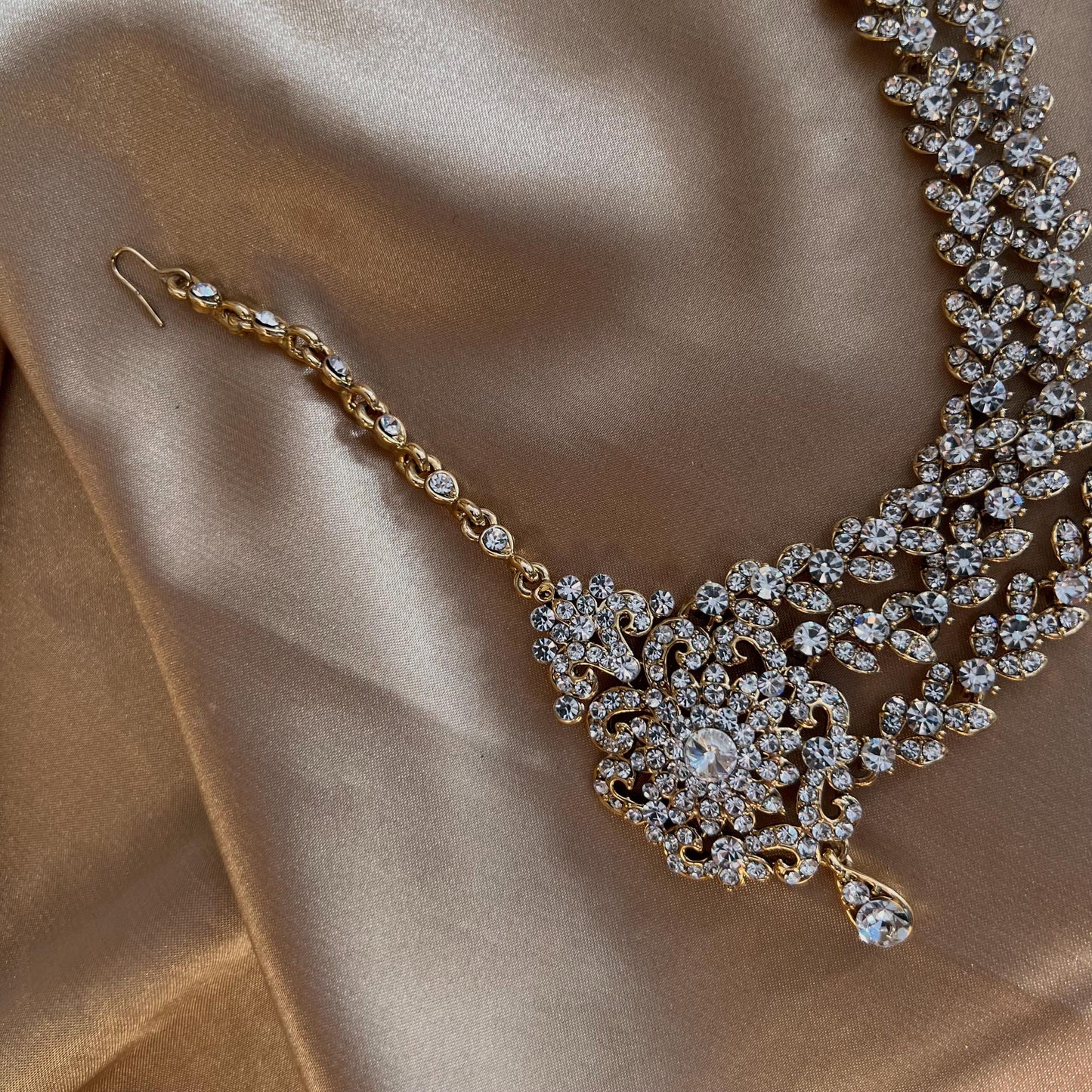 New Fashion Fancy Jhumar! Jhoomar Passa with Tikka One Piece Stylish Trending Indian Pakistani Style Bollywood Antique Gold Clear Rhinestone