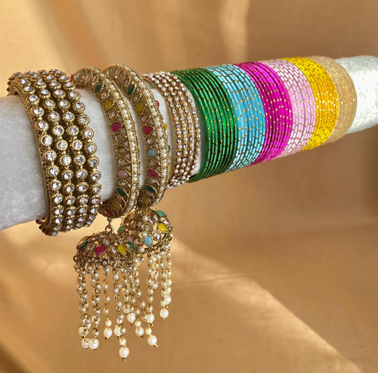 Bangle Roll Build Your Bangle Set - Multicolour Jhumka Bangle Collection Set- 2.4/ Mehendi Bangle Collection/Indian/ Pakistani/Jewelley