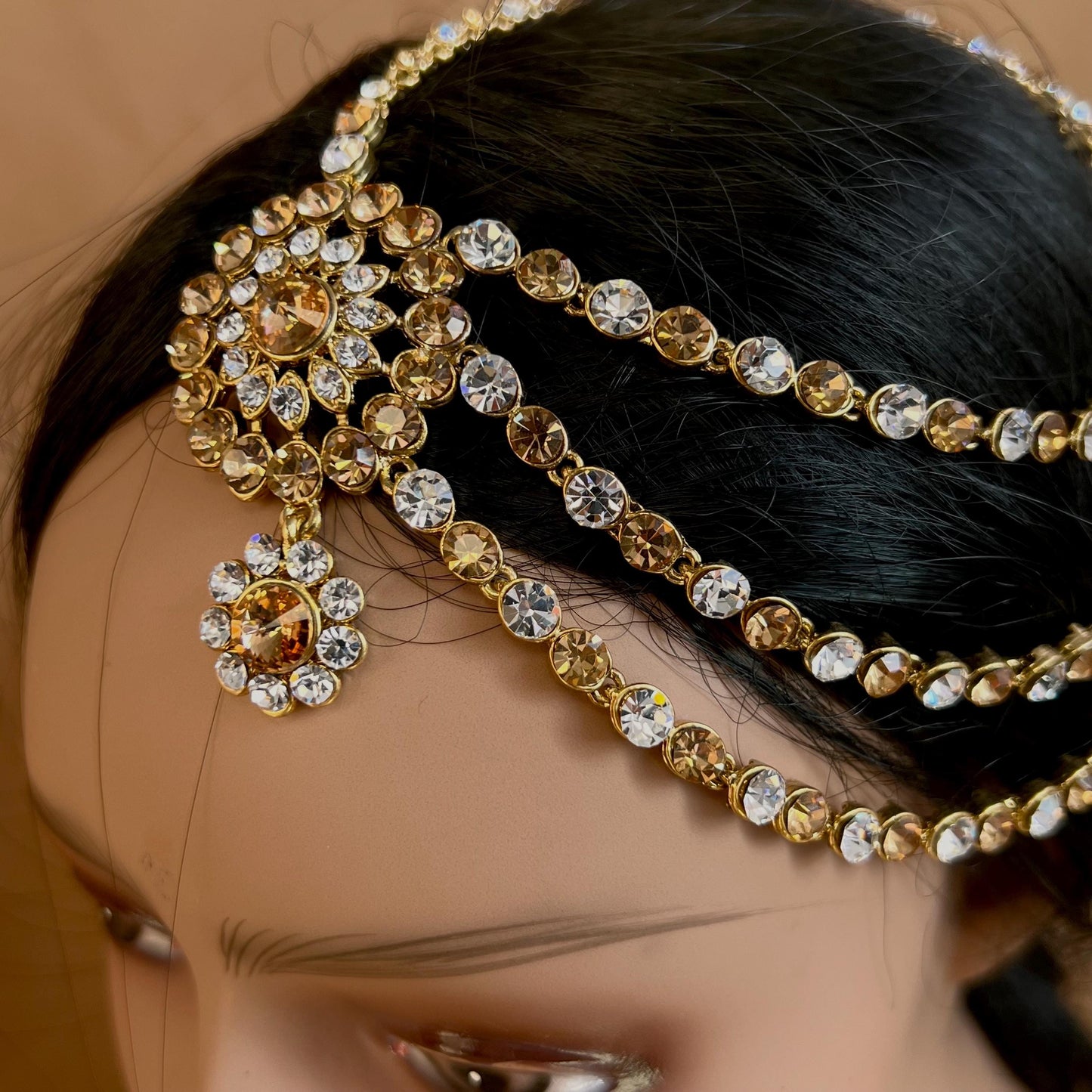 New Fashion Fancy Jhumar! Jhoomar Passa with Tikka One Piece Stylish Trending Indian Pakistani Style Bollywood Antique Gold Clear Rhinestone