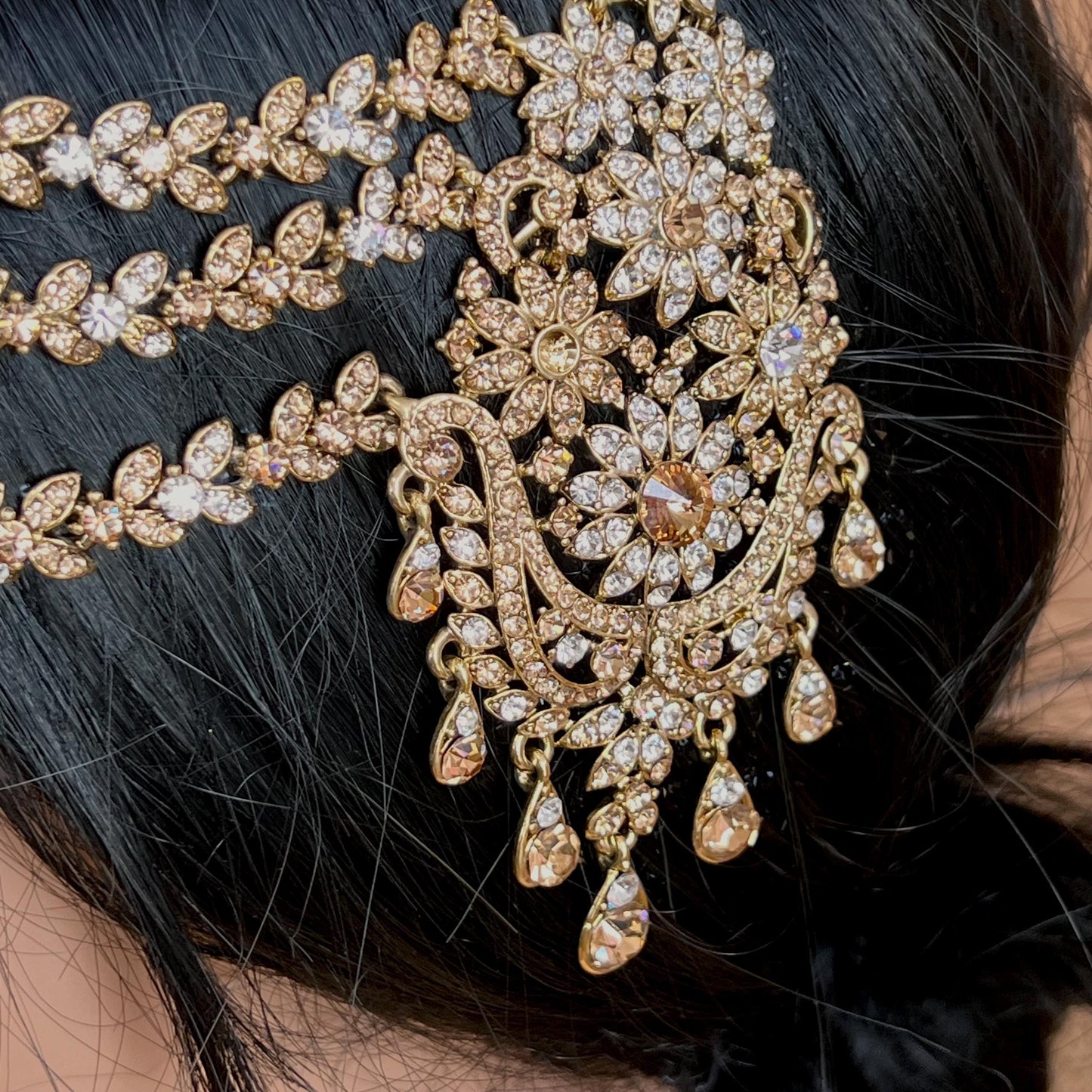 New Fashion Fancy Jhumar! Jhoomar Passa with Tikka One Piece Stylish Trending Indian Pakistani Style Bollywood Antique Gold Clear Rhinestone