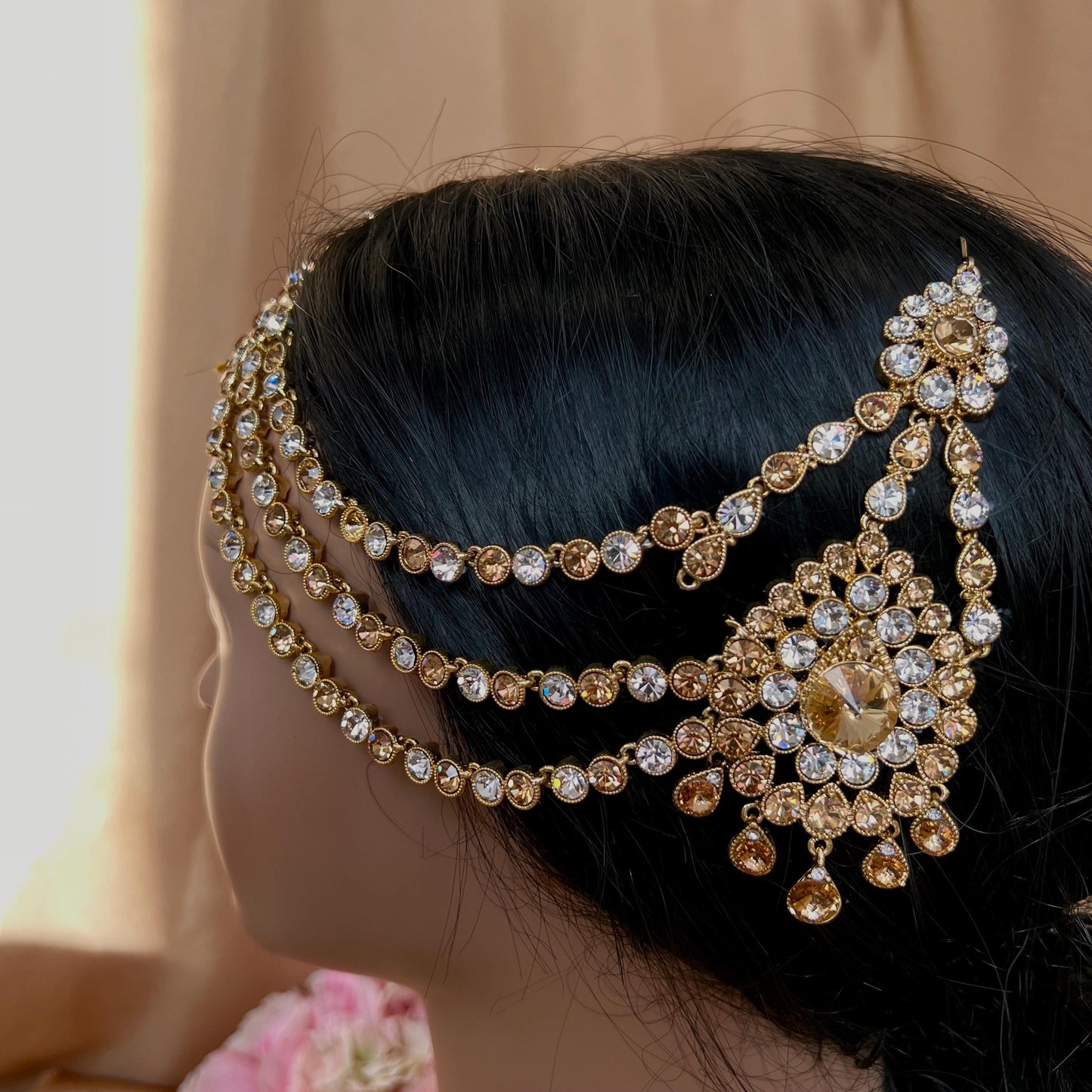 New Fashion Fancy Jhumar! Jhoomar Passa with Tikka One Piece Stylish Trending Indian Pakistani Style Bollywood Antique Gold Clear Rhinestone