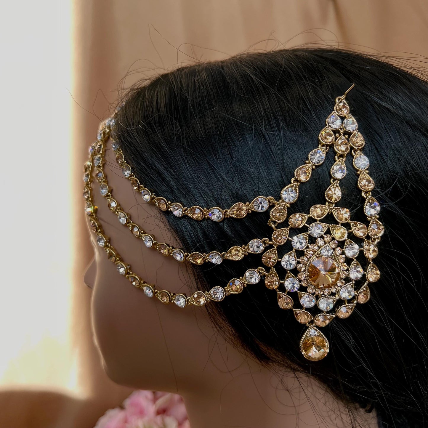 New Fashion Fancy Jhumar! Jhoomar Passa with Tikka One Piece Stylish Trending Indian Pakistani Style Bollywood Antique Gold Clear Rhinestone