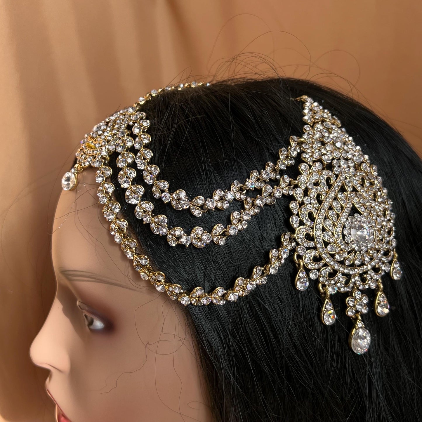 New Fashion Fancy Jhumar! Jhoomar Passa with Tikka One Piece Stylish Trending Indian Pakistani Style Bollywood Antique Gold Clear Rhinestone