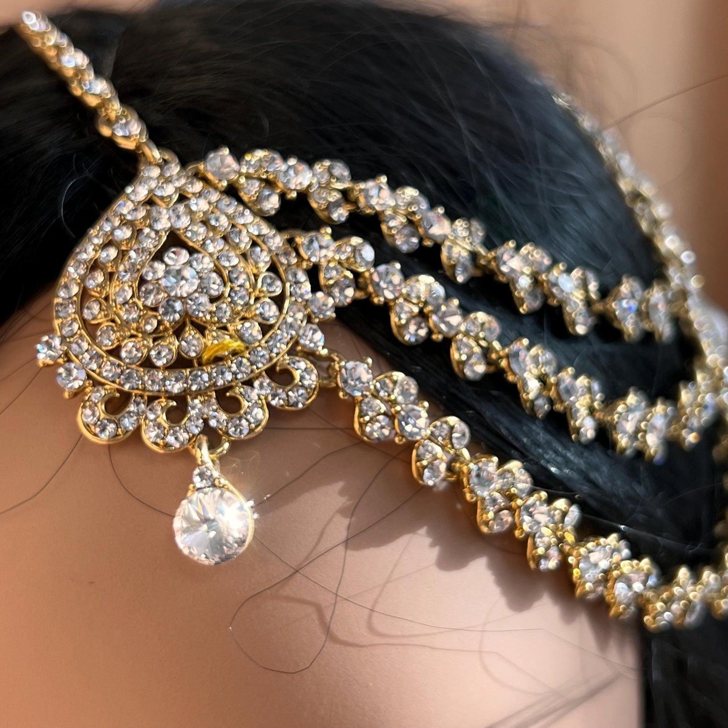 New Fashion Fancy Jhumar! Jhoomar Passa with Tikka One Piece Stylish Trending Indian Pakistani Style Bollywood Antique Gold Clear Rhinestone