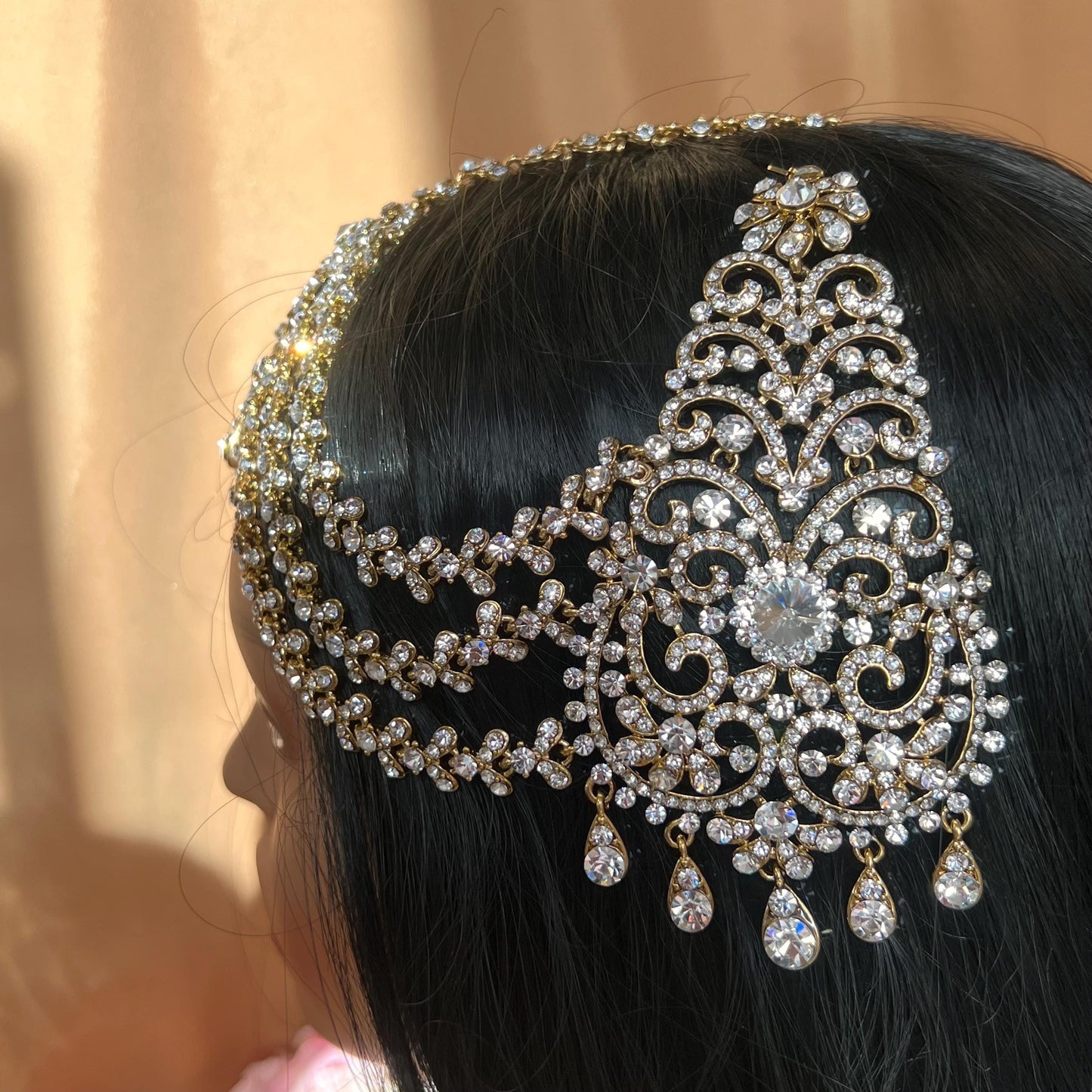 New Fashion Fancy Jhumar! Jhoomar Passa with Tikka One Piece Stylish Trending Indian Pakistani Style Bollywood Antique Gold Clear Rhinestone