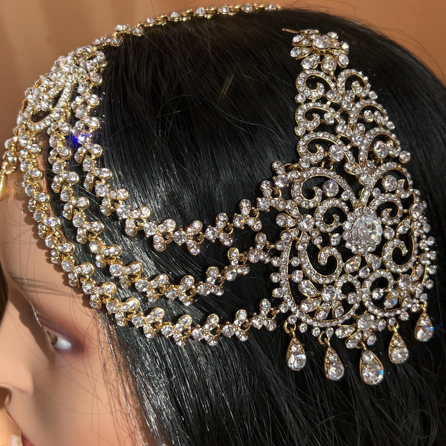 New Fashion Fancy Jhumar! Jhoomar Passa with Tikka One Piece Stylish Trending Indian Pakistani Style Bollywood Antique Gold Clear Rhinestone